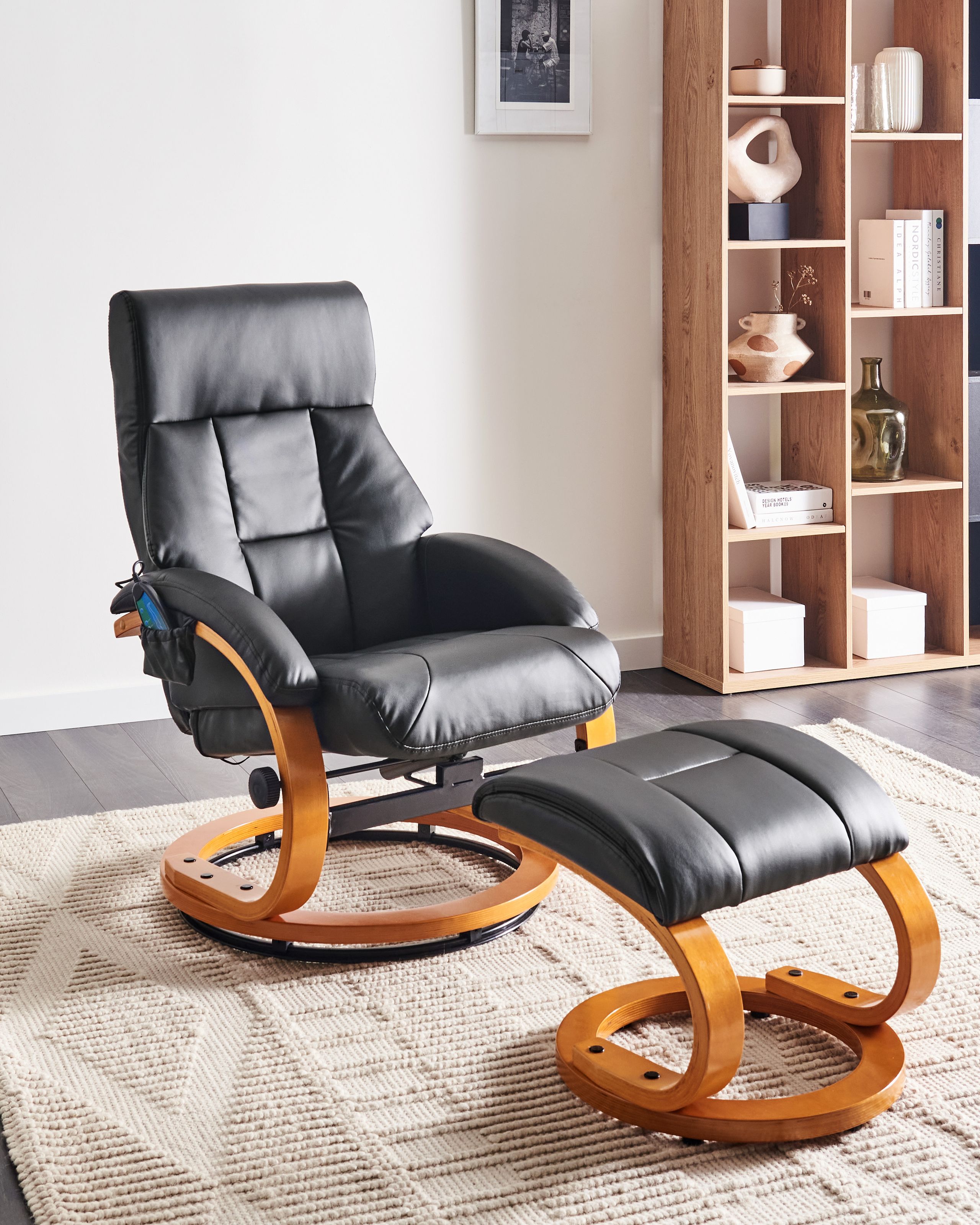 Fotoliu de masaj - FORCE massage armchair with stool Faux leather Black