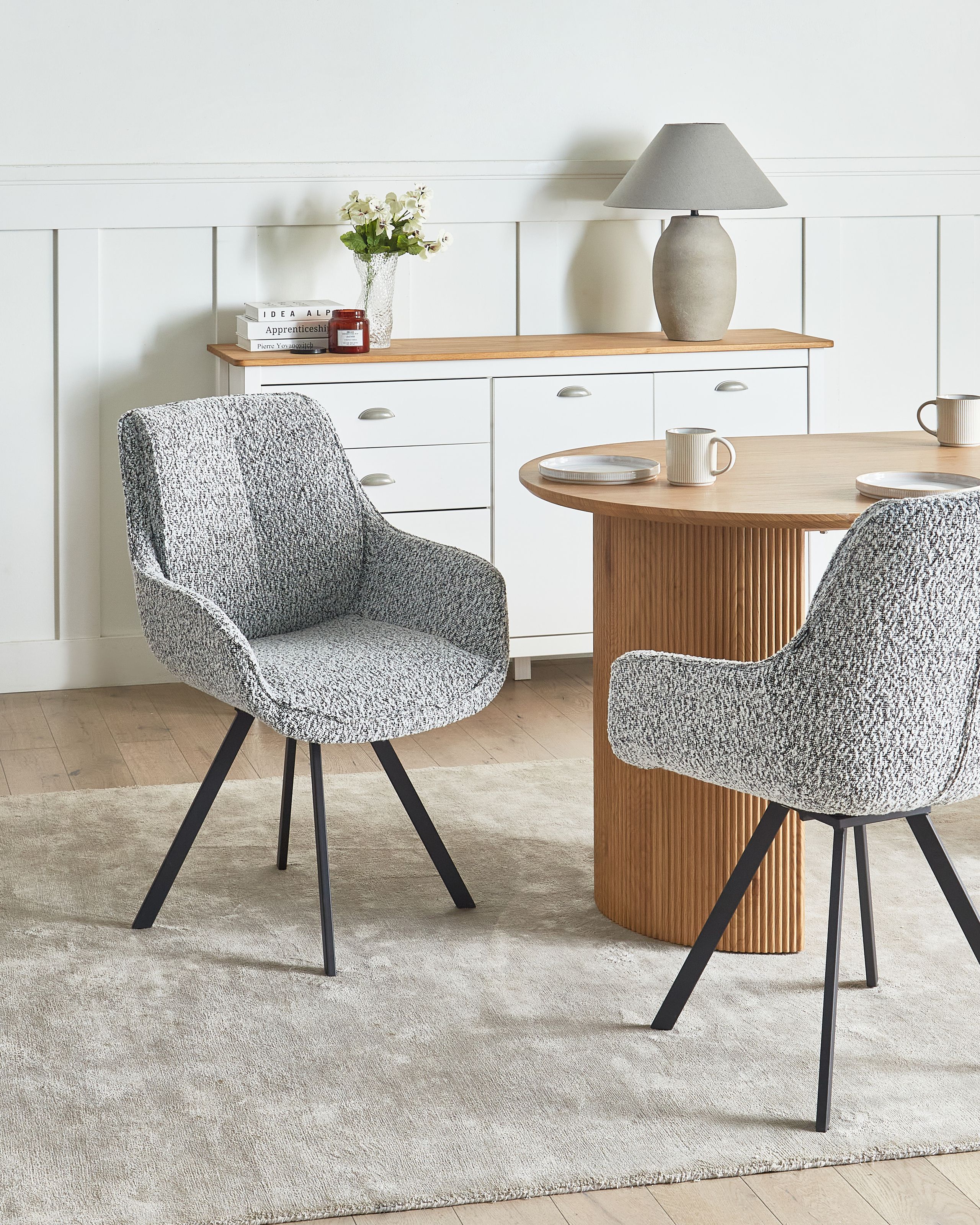 Scaun dining - Dining chair MARCELLUS Boucle swivel Black/White