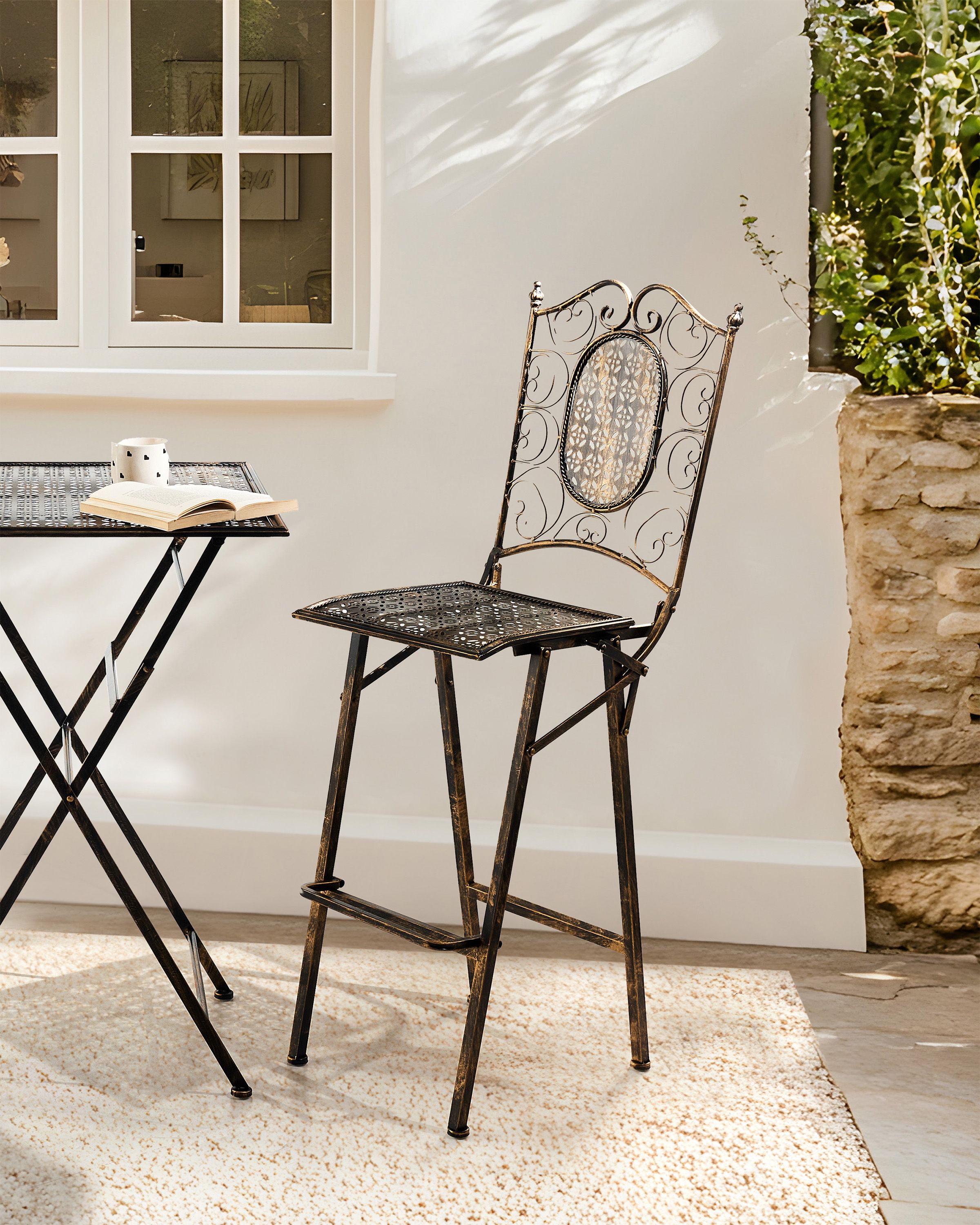 Scaun de bar - Set de 2 scaune de bar pentru exterior BORMIO Pliabil Metal Negru