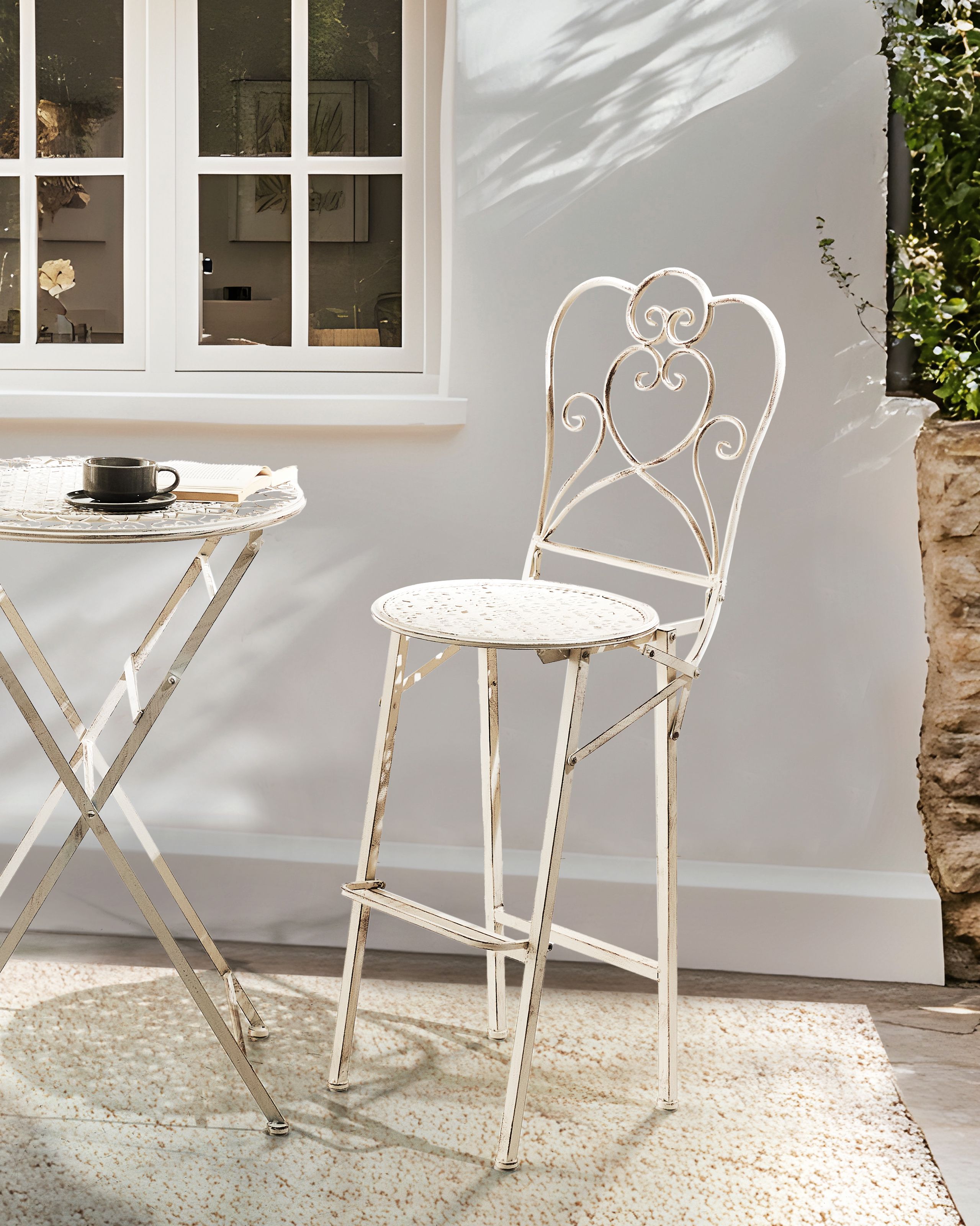 Scaun de bar - Set of 2 Outdoor Bar Stools TRIESTE Foldable Metal Light Beige