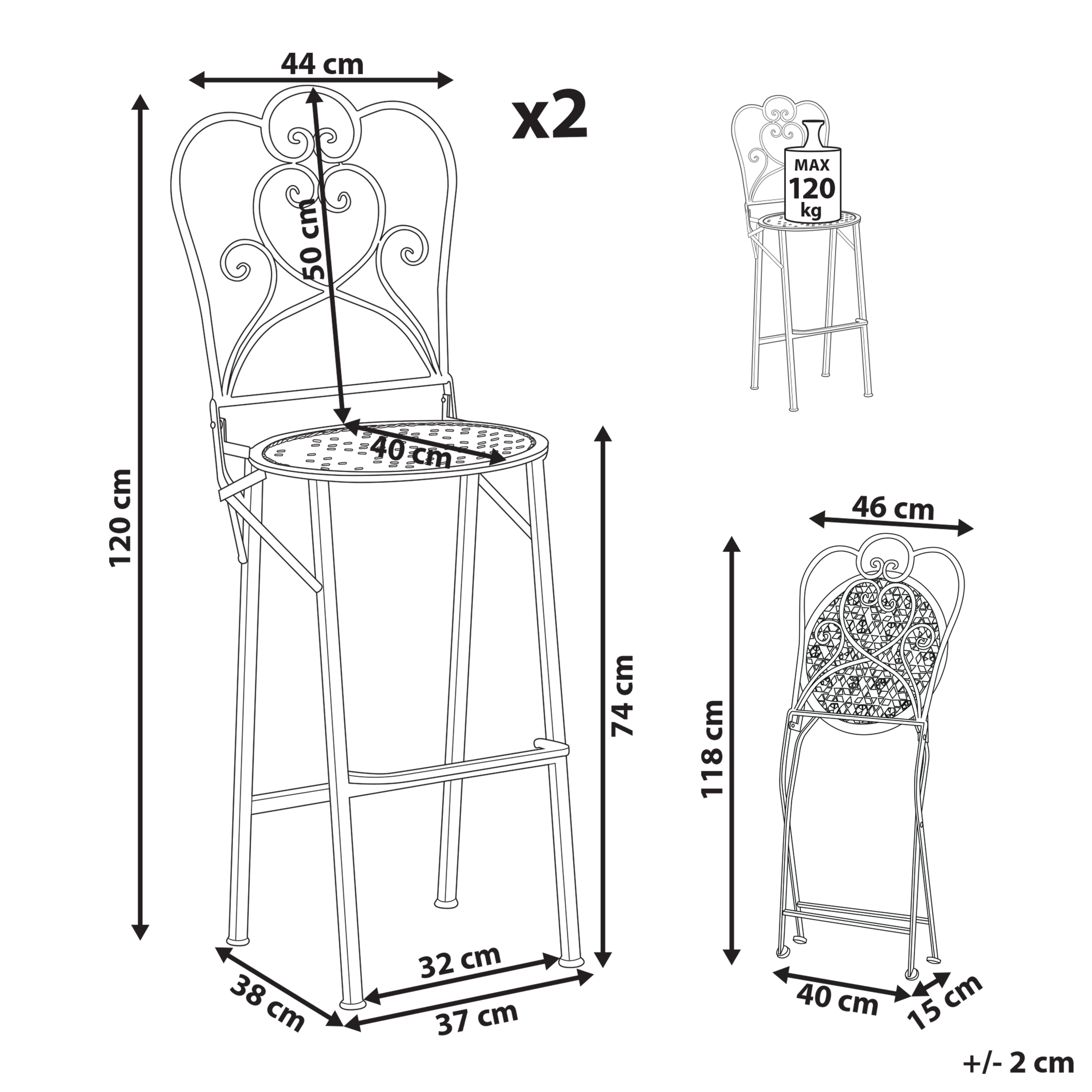 Set of 2 Outdoor Bar Stools TRIESTE Foldable Metal Light Beige [3]