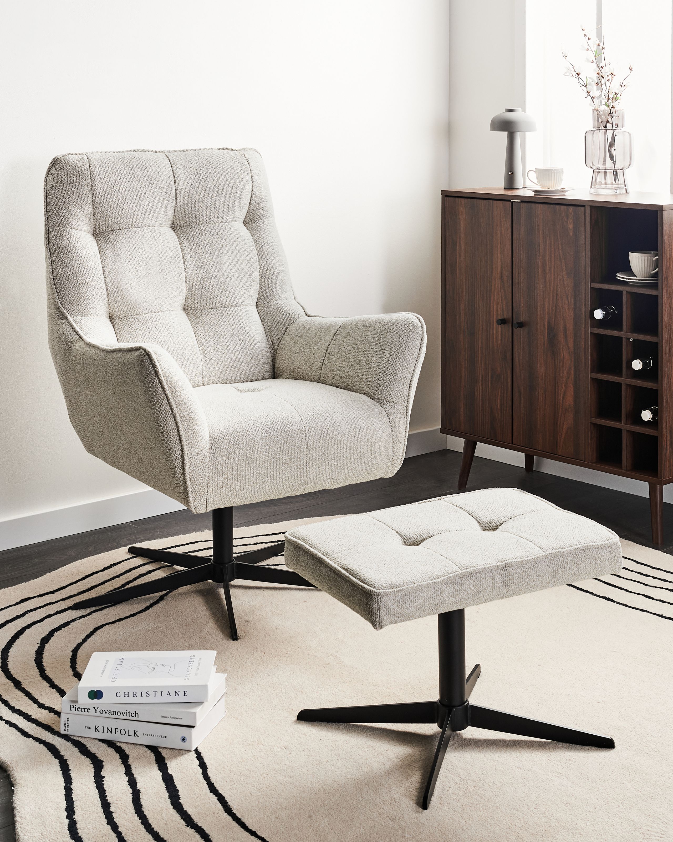 Armchairs - MOLLE II swivel armchair with stool Light Beige