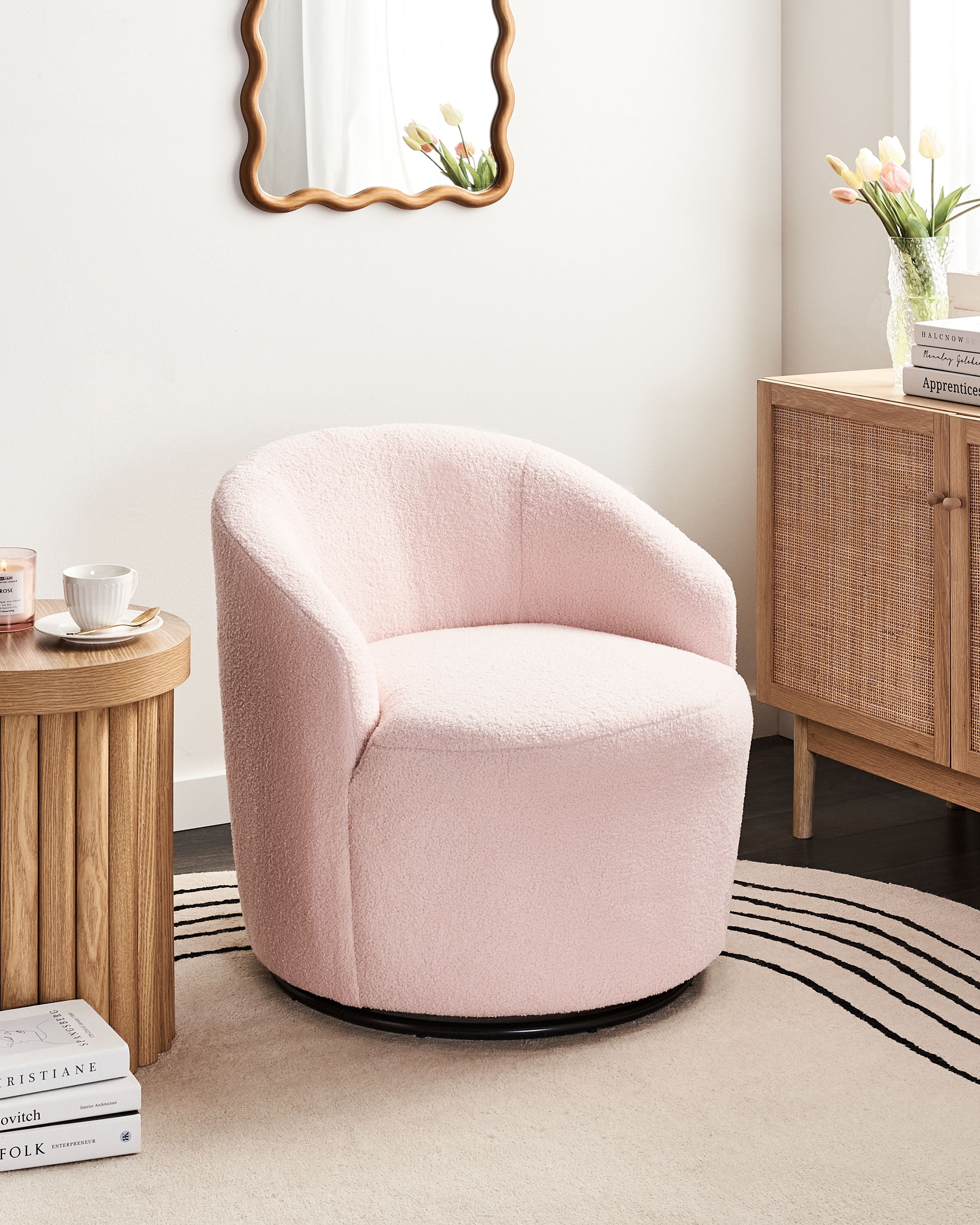 Fotoliu - DAVIK Swivel Armchair Boucle Pastel Pink