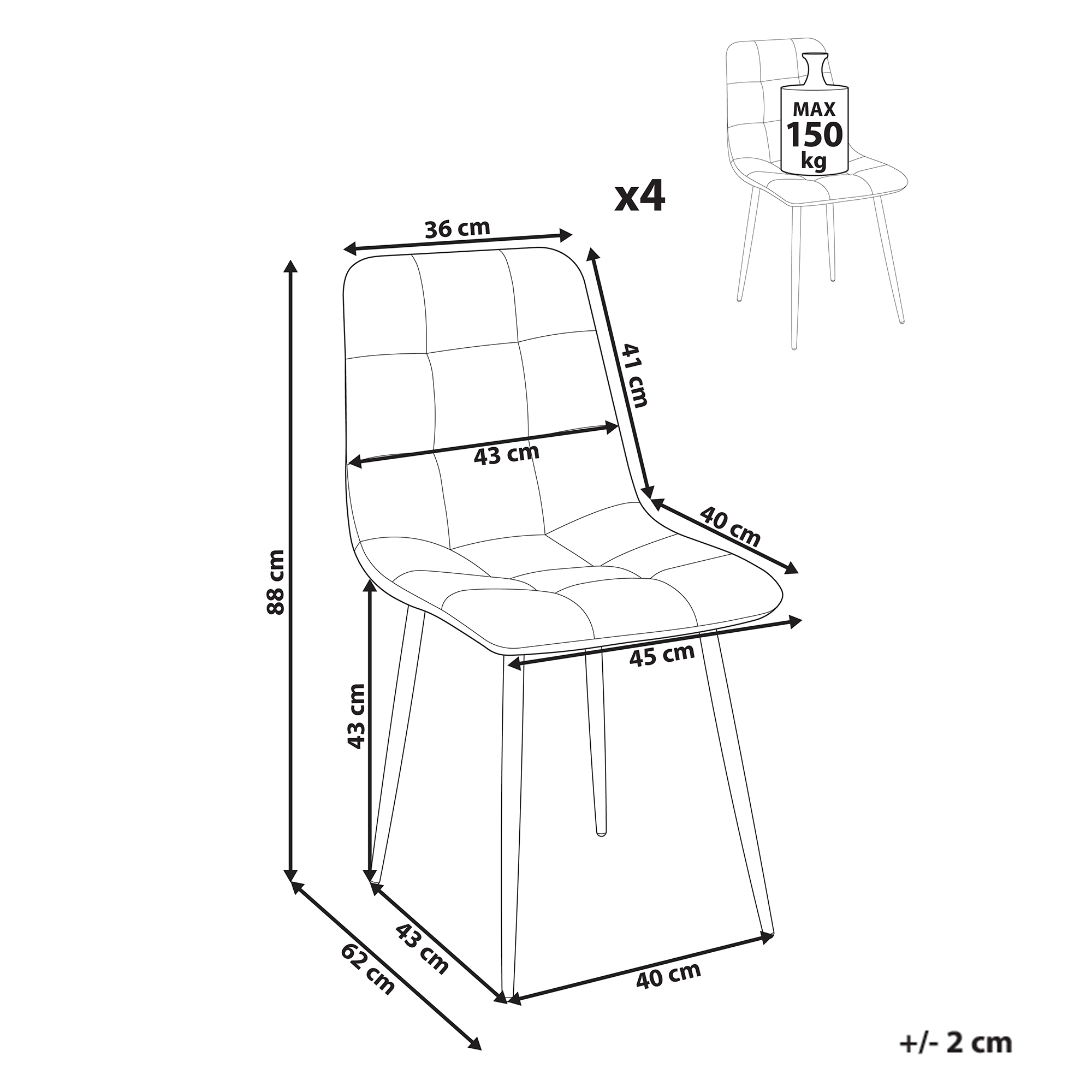 Set de 4 scaune dining POWELL Catifea Negru [3]