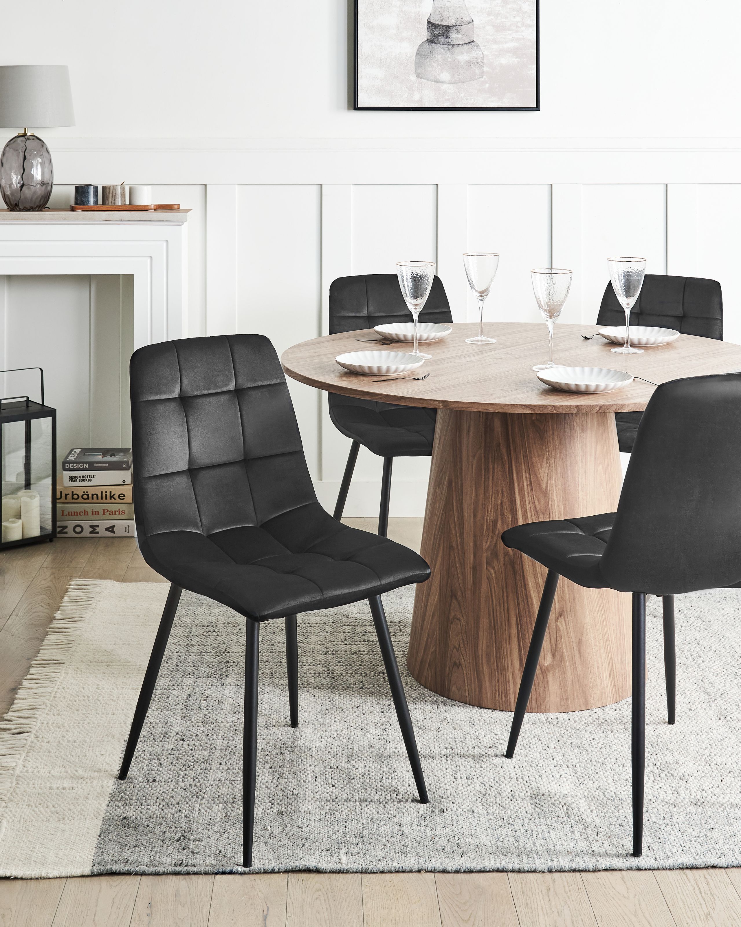 Scaun dining - Set de 4 scaune dining POWELL Catifea Negru