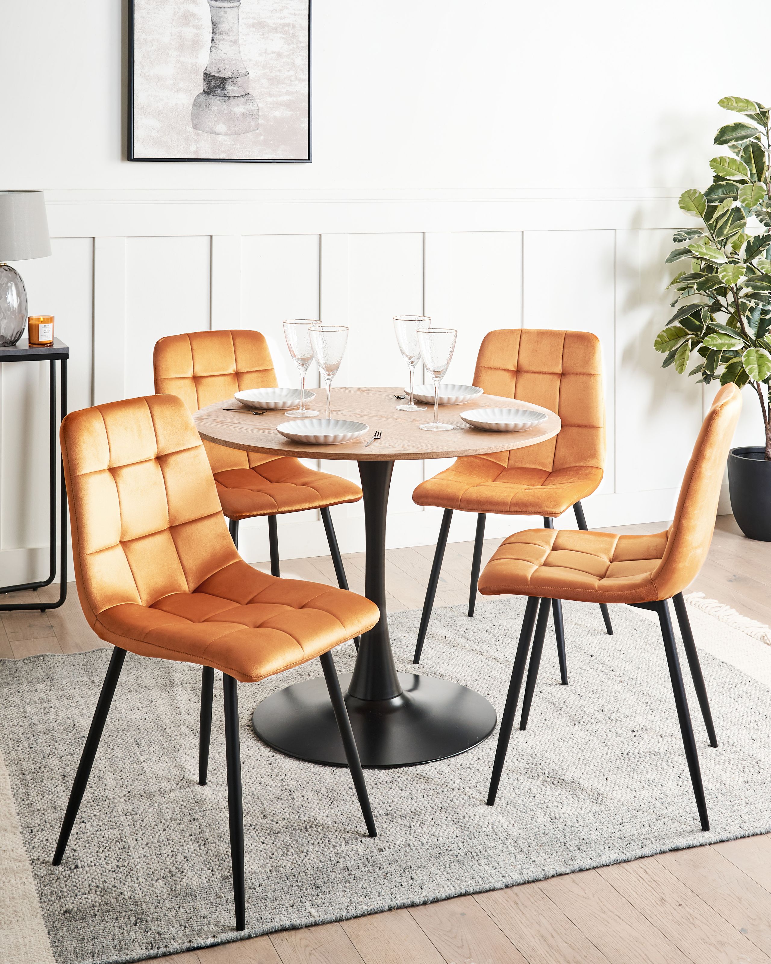 Scaun dining - Set of 4 dining chairs POWELL Velvet Orange