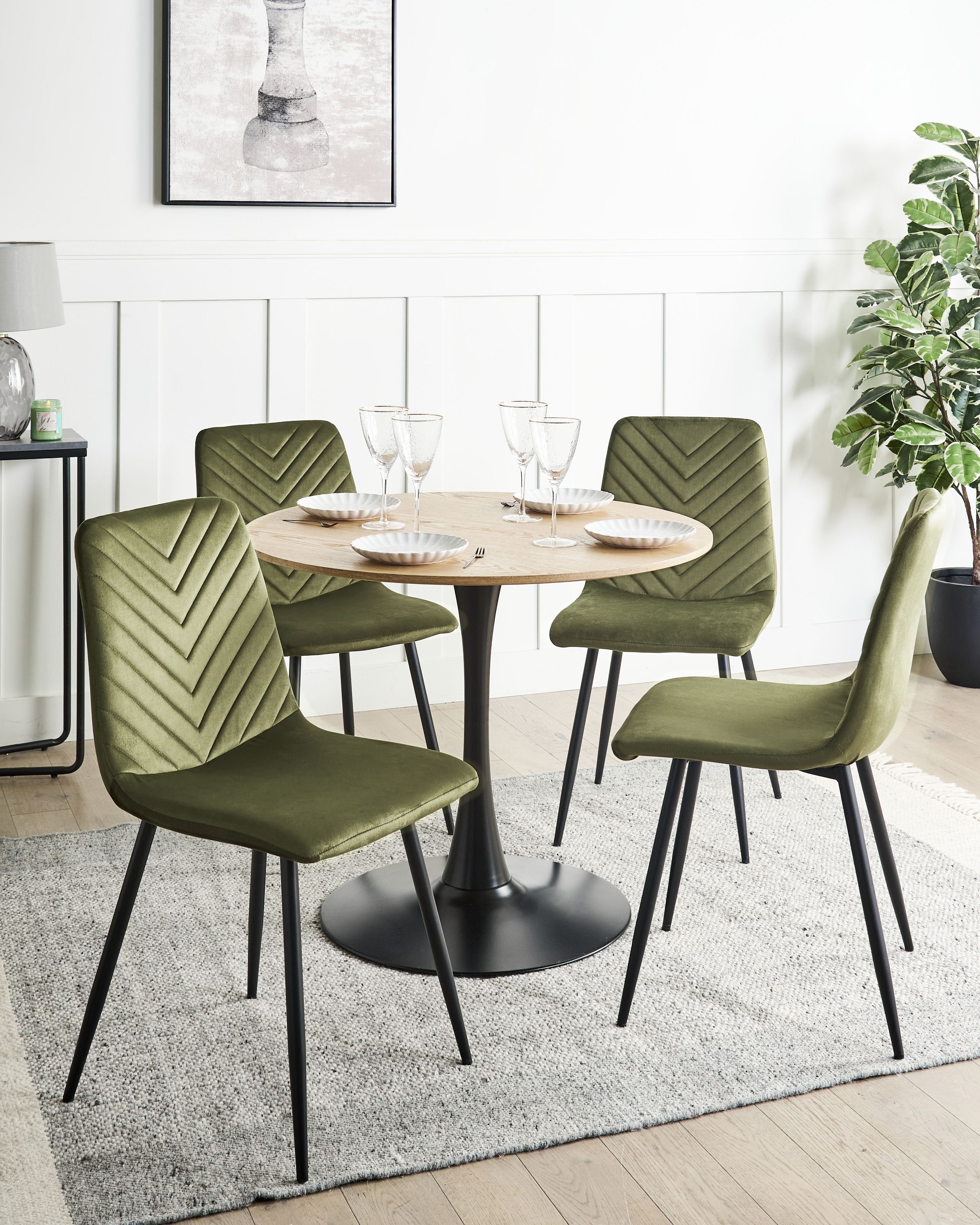 Scaun dining - Set de 4 scaune dining HAVRE Catifea Verde măsliniu