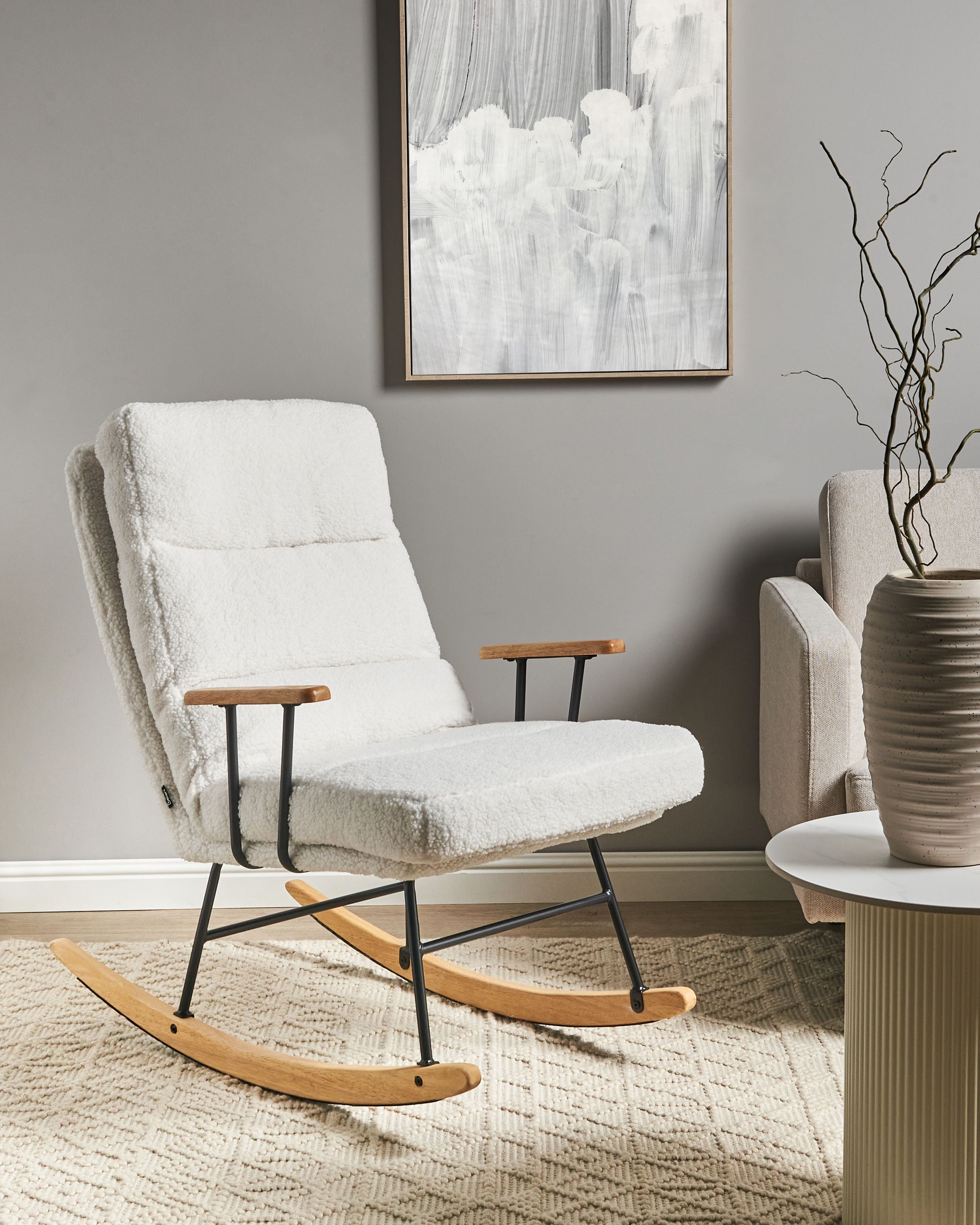 Fotoliu de relaxare - Balansoar ESKELIN Reclinabil Boucle Alb-murdar