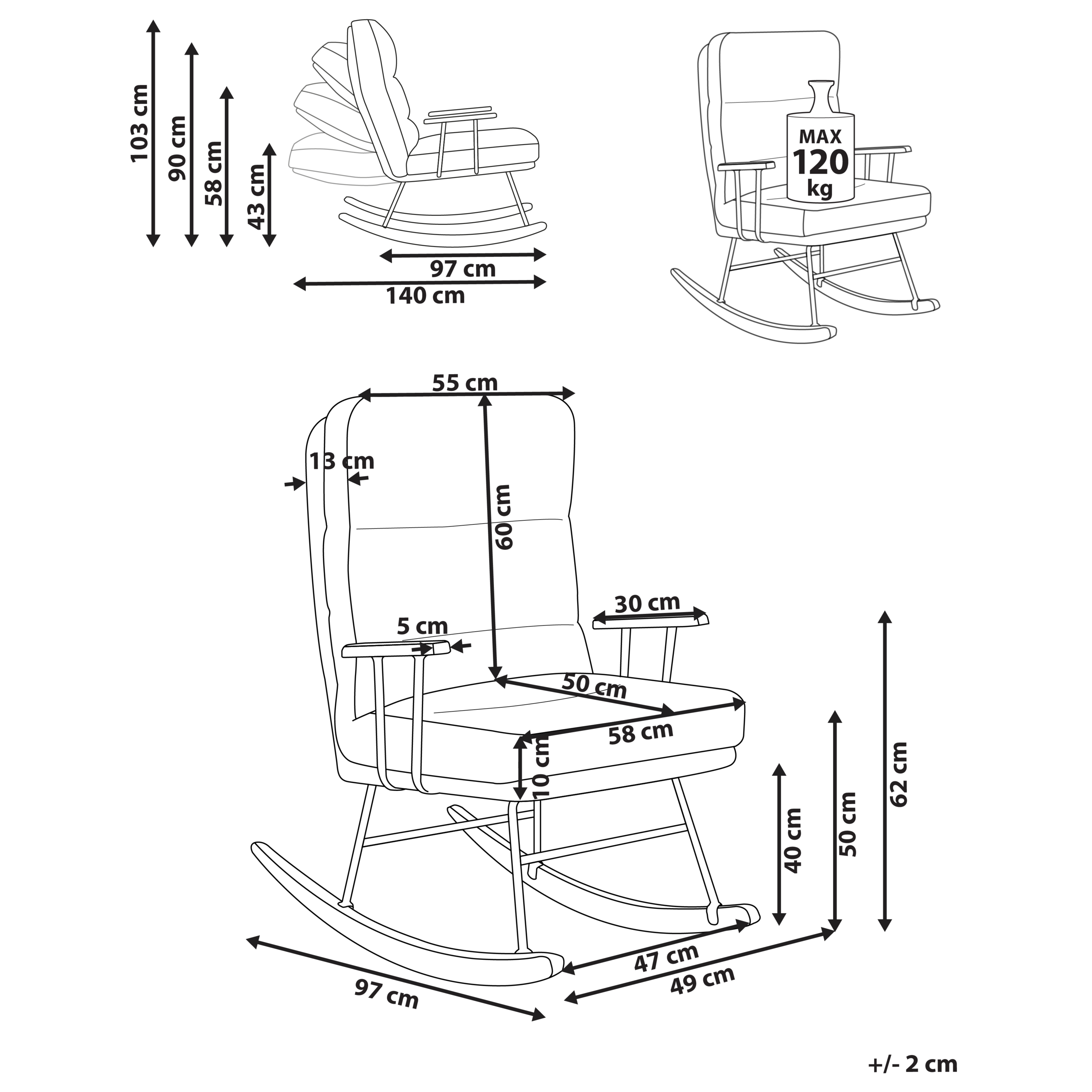 Balansoar ESKELIN Reclinabil Boucle Alb-murdar [3]