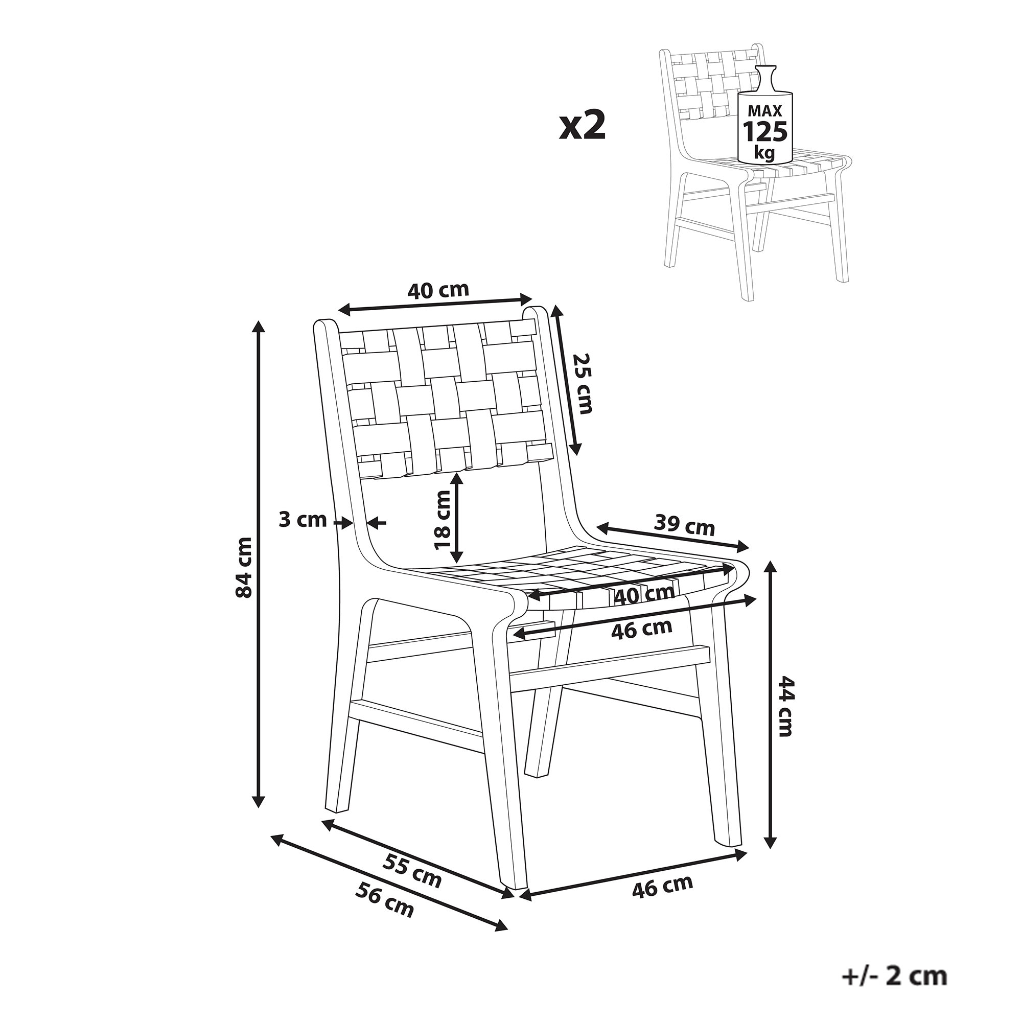 Set de 2 scaune dining HUMBLE Lemn de cauciuc Maro deschis [3]