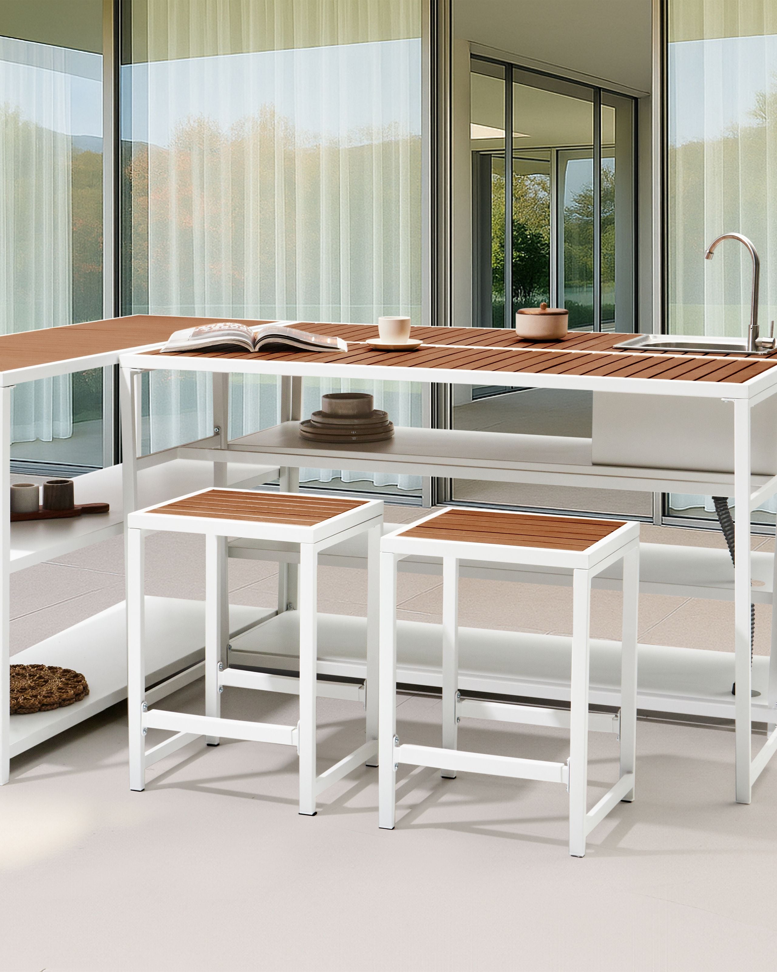 Scaun taburet - Scaun de grădină AVETRANA Metal Maro/Alb