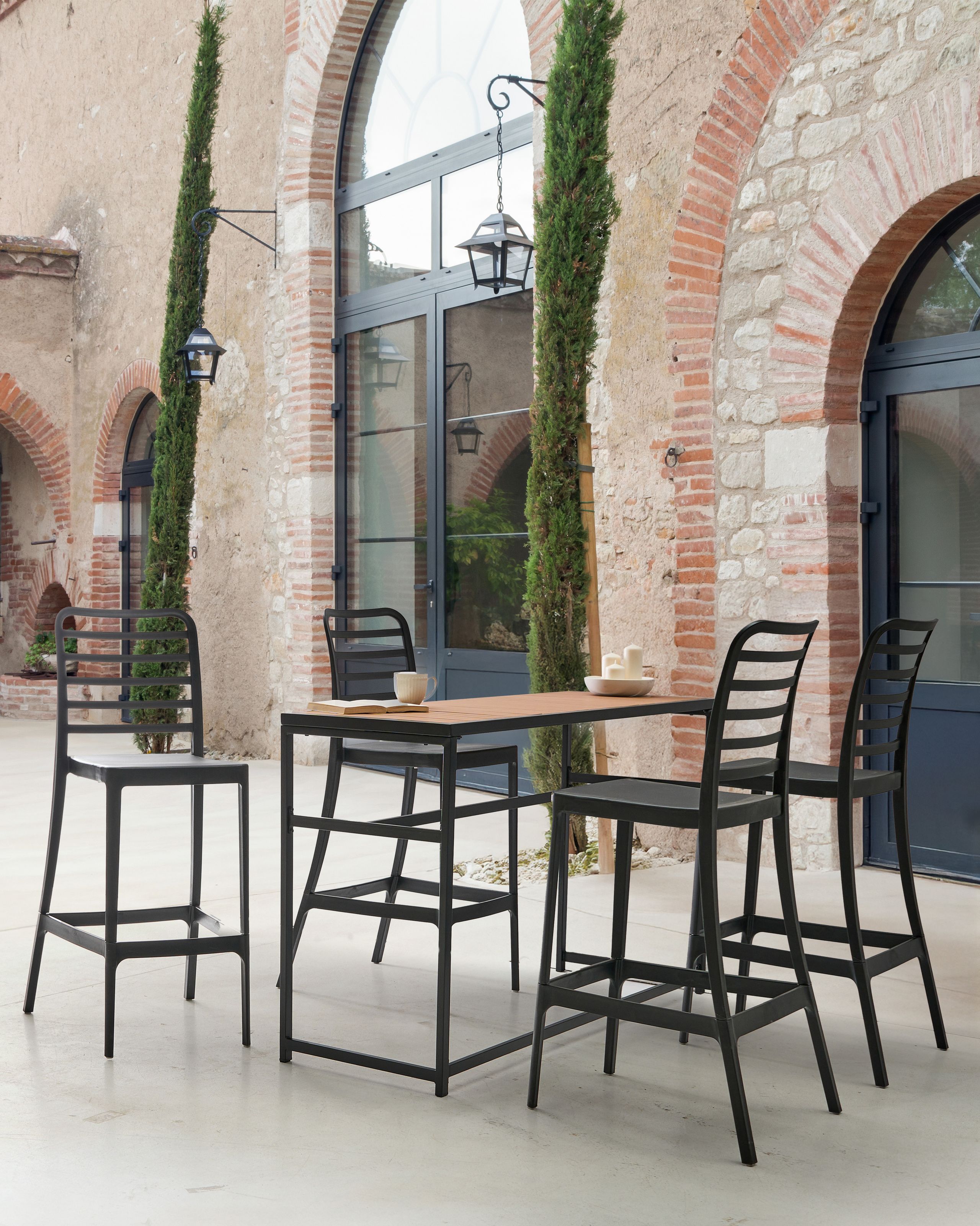 Scaun de bar - Set de 4 scaune de bar SECEDA Material sintetic 2 în 1 Negru