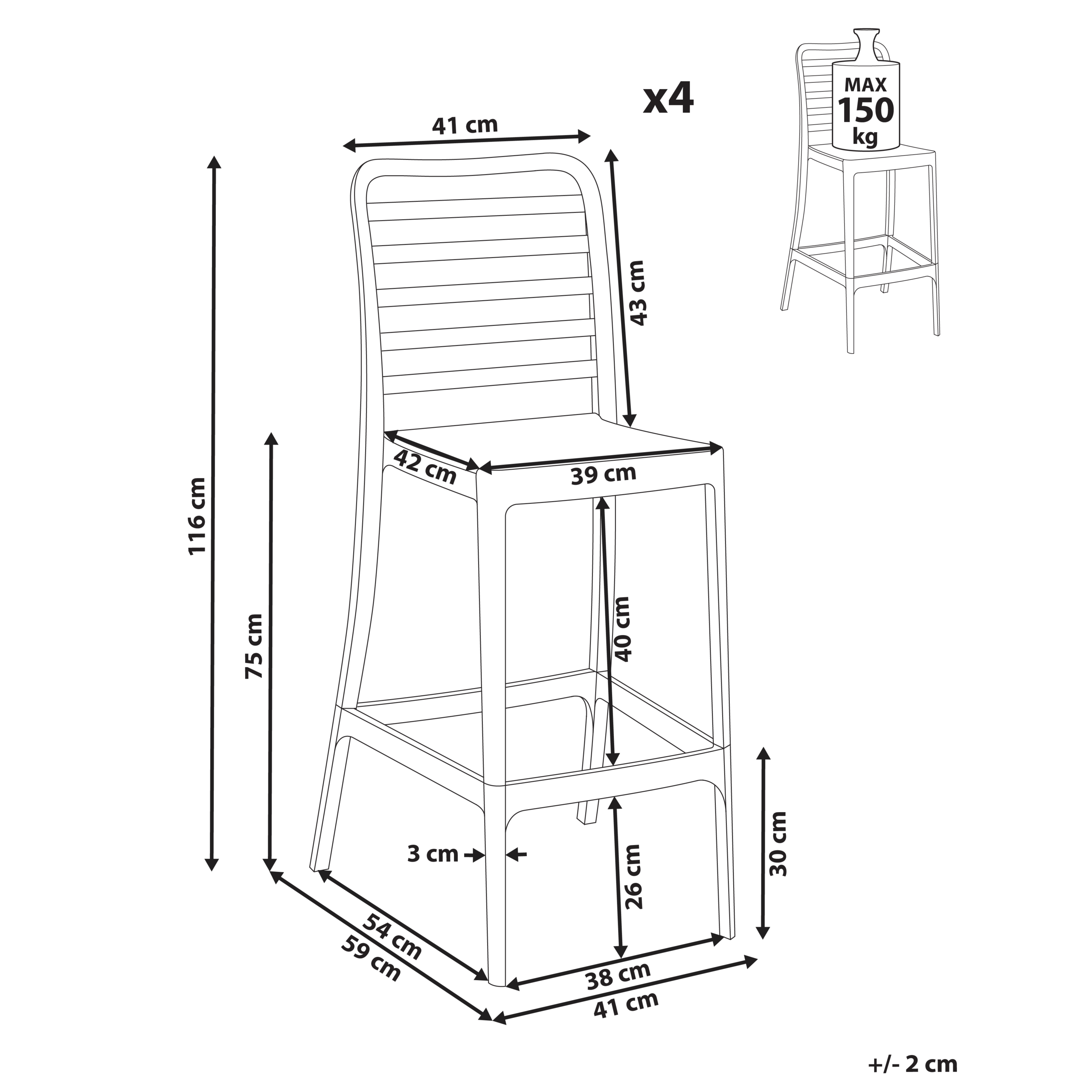 Set of 4 bar chairs SECEDA Synthetic material 2 in 1 Black [3]