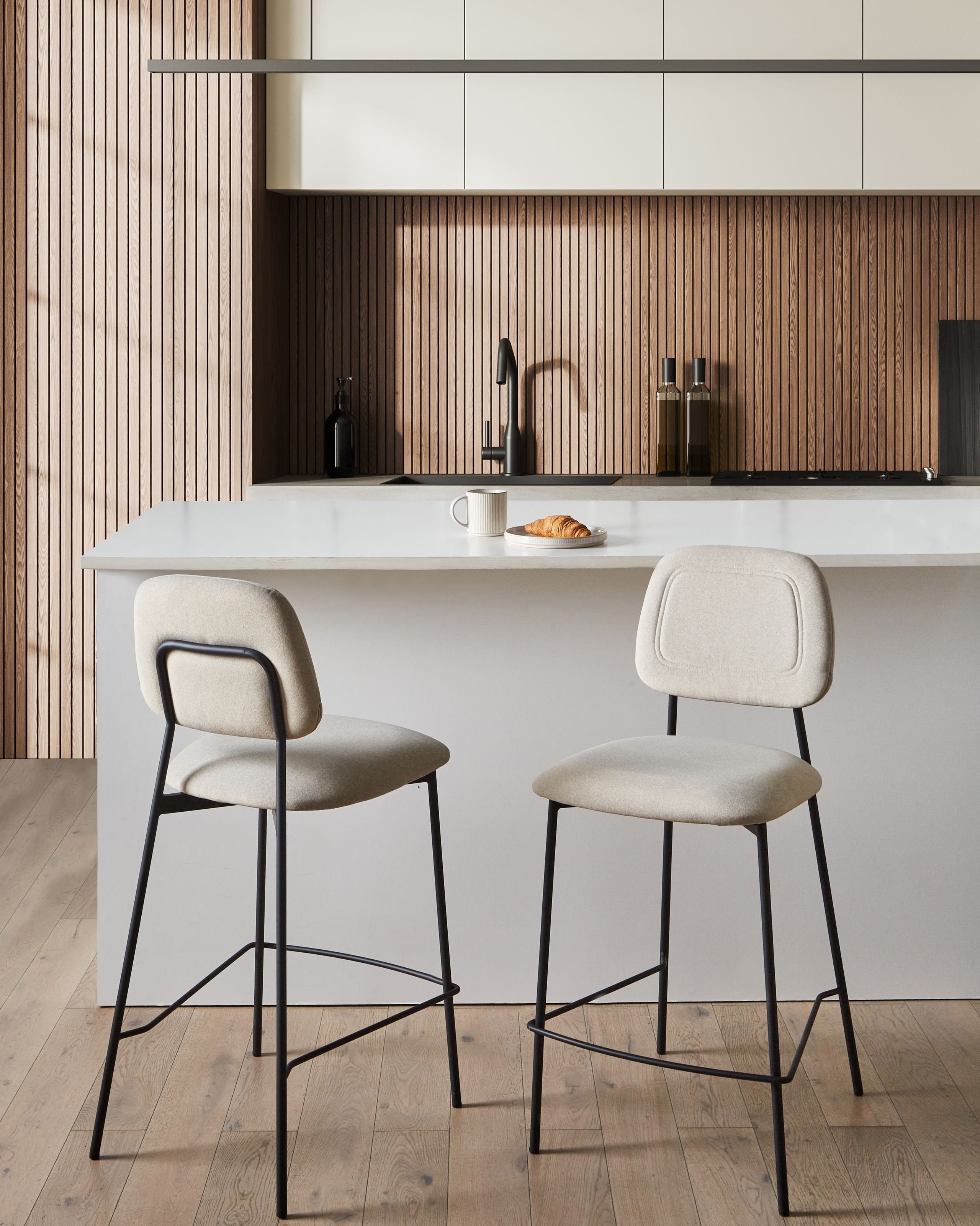 Scaun de bar - Set de 2 scaune de bar DUETTE Catifea Bej deschis