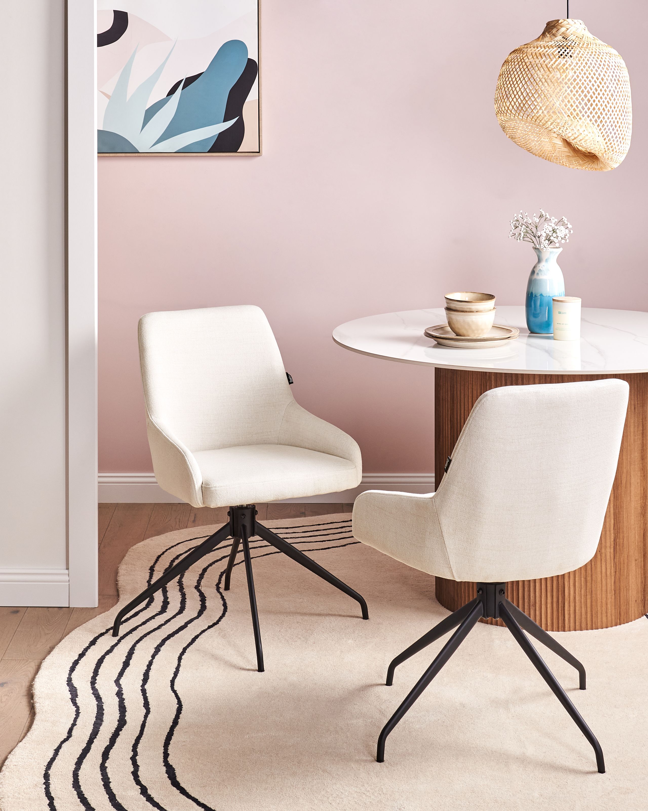 Scaun dining - Set de 2 scaune dining Pivotant JENNER  Alb-murdar