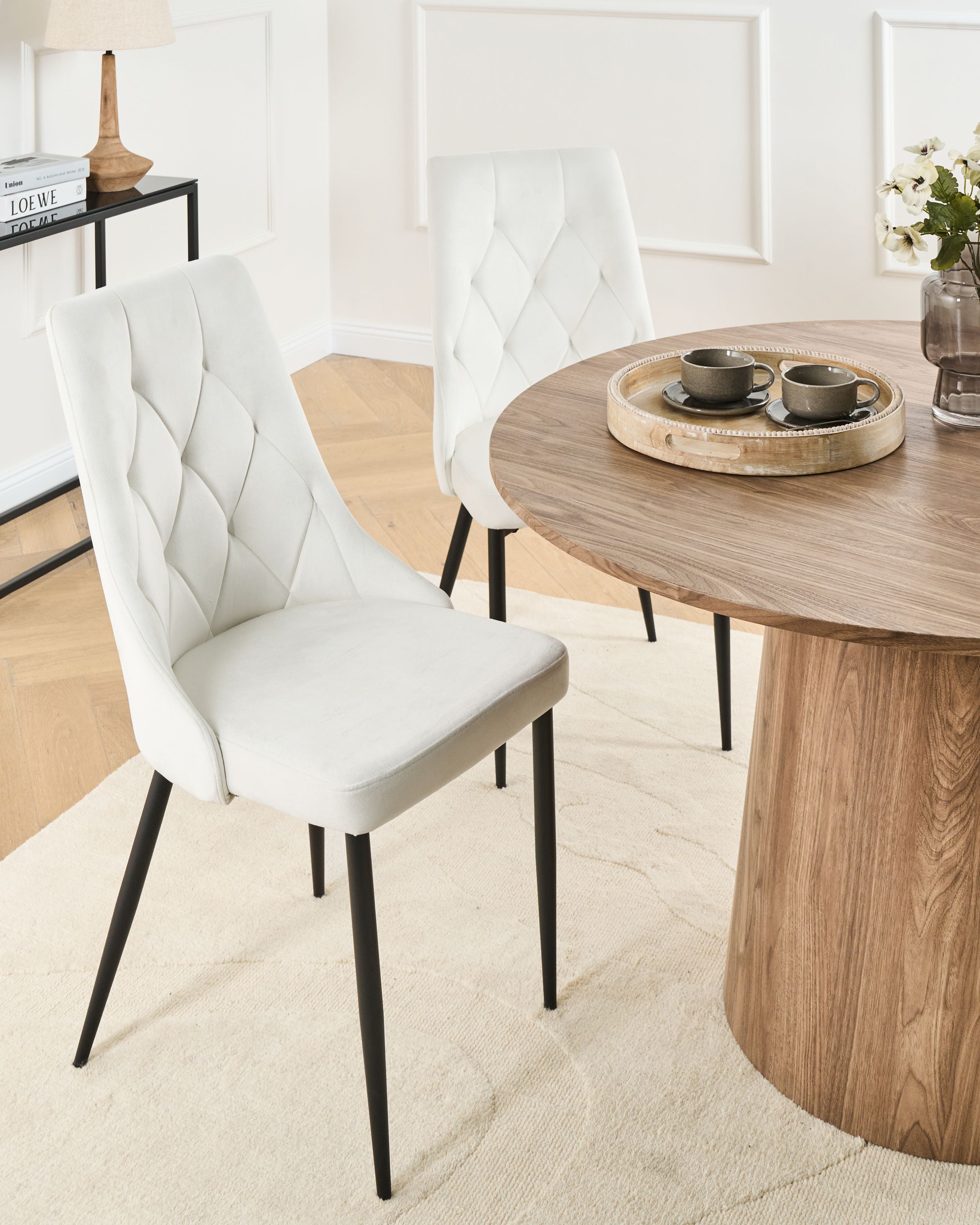 Scaun dining - Set of 2 dining chairs AVENIR Velvet Off-white