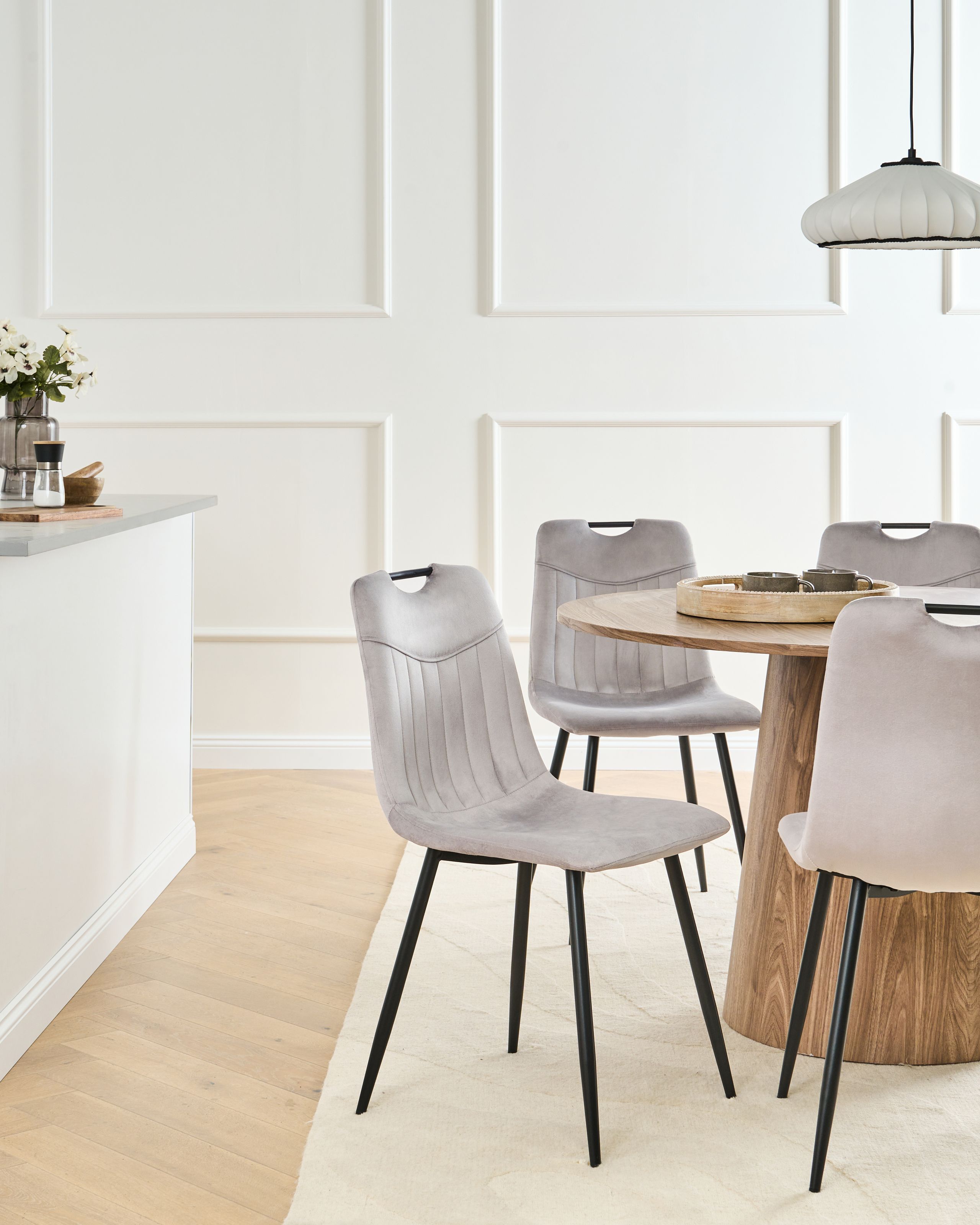 Scaun dining - Set of 4 dining chairs ARGYLE Velvet Light Grey