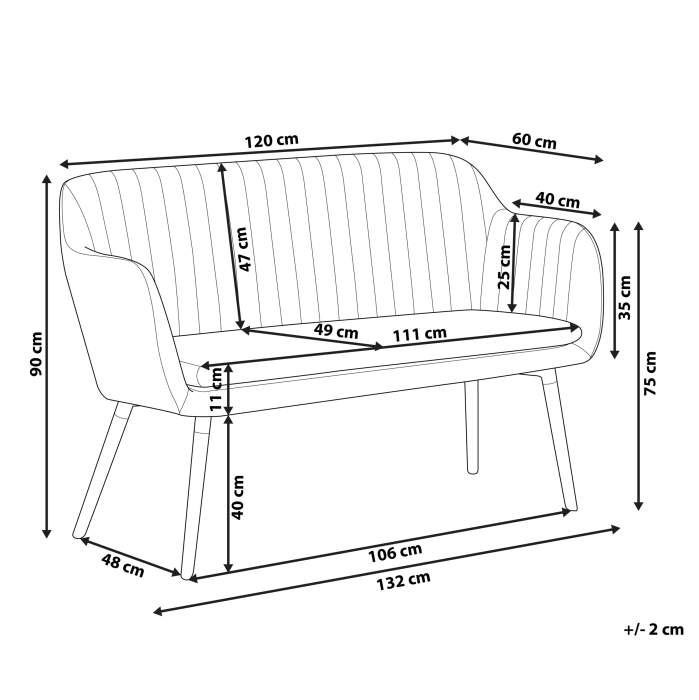Bancă tapițată cu 2 locuri TABY Boucle Alb-murdar [3]