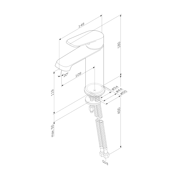 Baterie baie pentru lavoar, AM.PM Func F8F02100, montaj stativ, monocomanda, finisaj cromat [9]