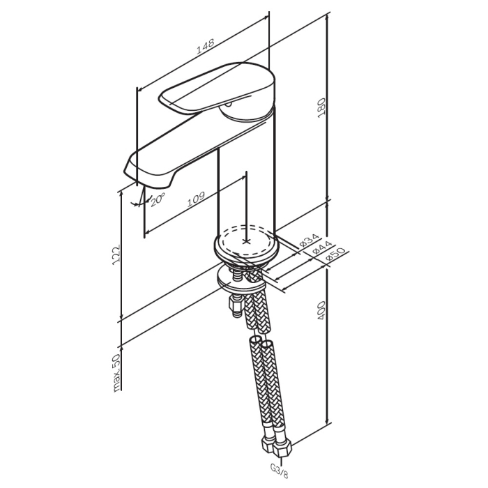 Baterie baie pentru lavoar, AM.PM Func F8F02122, montaj stativ, monocomanda, finisaj negru mat [9]