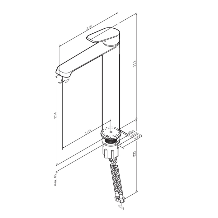 Baterie baie pentru lavoar, AM.PM Func F8F92022, inalta, montaj stativ, monocomanda, finisaj negru mat [8]