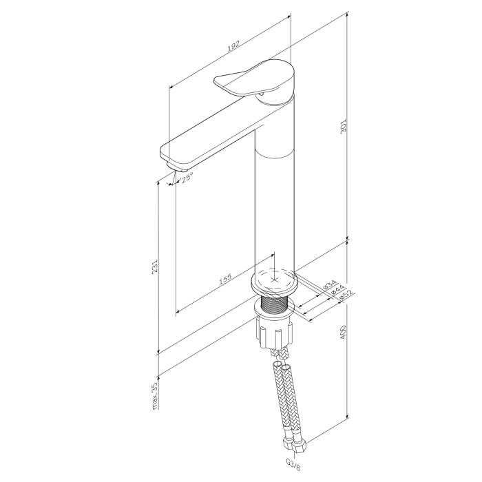 Baterie baie pentru lavoar, AM.PM X-Joy F85A92000, inalta, montaj stativ, monocomanda, finisaj cromat [9]