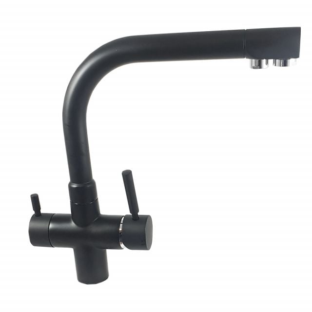 Baterie Bucutarie cu 3 cai pentru apă purificată, negru mat – Baterie pentru filtru/purificator de apă [1]