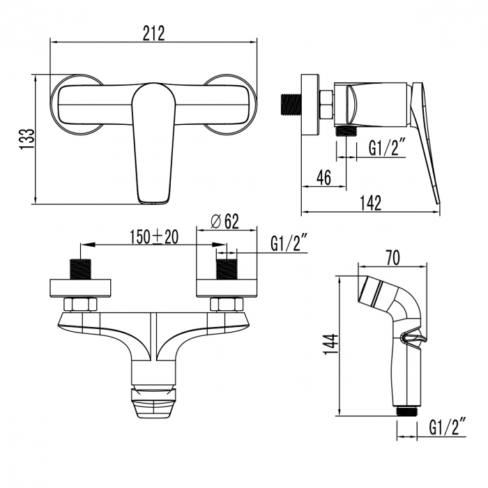Baterie cu Dus Igienic Lemark Bronx LM3718GM Grafit - Sanitare Online [2]