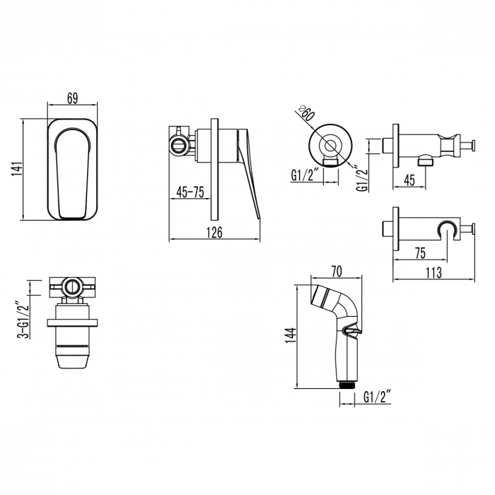 Baterie cu Dus Igienic Lemark Bronx LM3719BL Negru Incastrata - Sanitare Online [2]