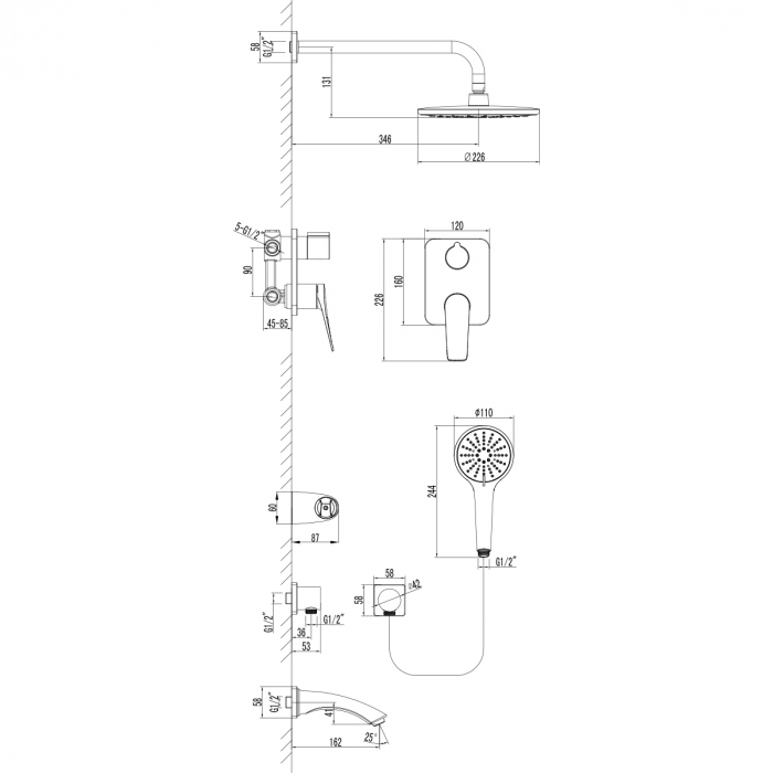 Baterie Dus Lemark Bronx LM3722GM Grafit Incastrata - Sanitare Online [2]