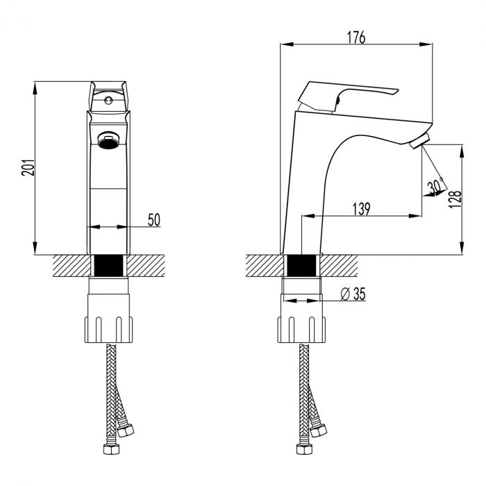 Baterie lavoar înălțime medie, monobloc Lemark Unit LM4537C crom - Sanitare Online [2]