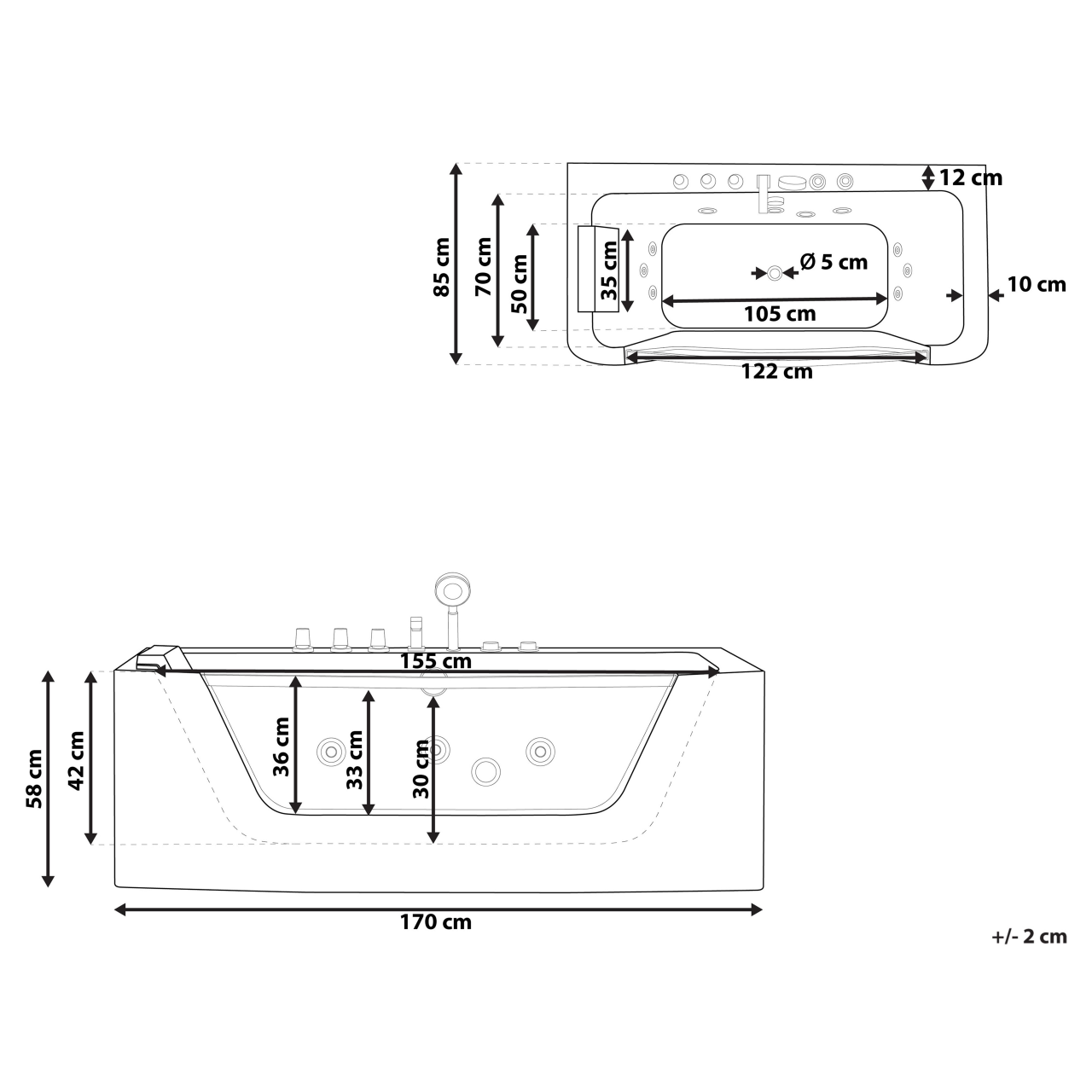 Corner LED bathtub with hydromassage BARRANCA 170 x 85 cm White [3]