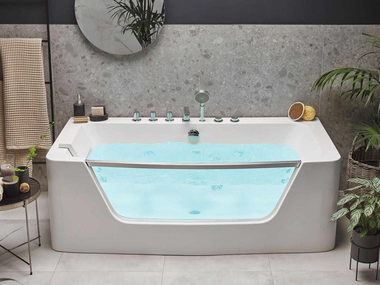 Corner LED bathtub with hydromassage BARRANCA 170 x 85 cm White [1]