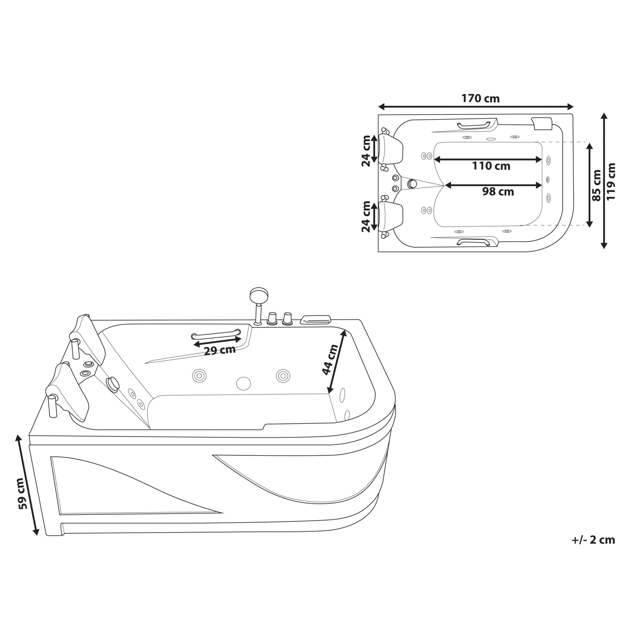 BAYAMO LED corner bathtub with whirlpool Right 170 x 120 cm Black [3]