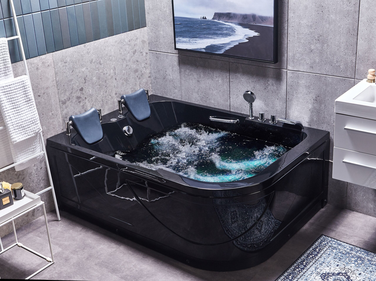 BAYAMO LED corner bathtub with whirlpool Right 170 x 120 cm Black [1]