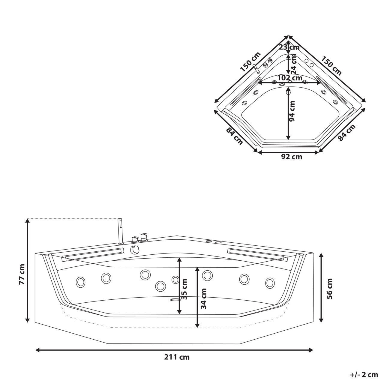 Bathtub LED corner bathtub with hydromassage CACERES 211 x 150 cm White [3]