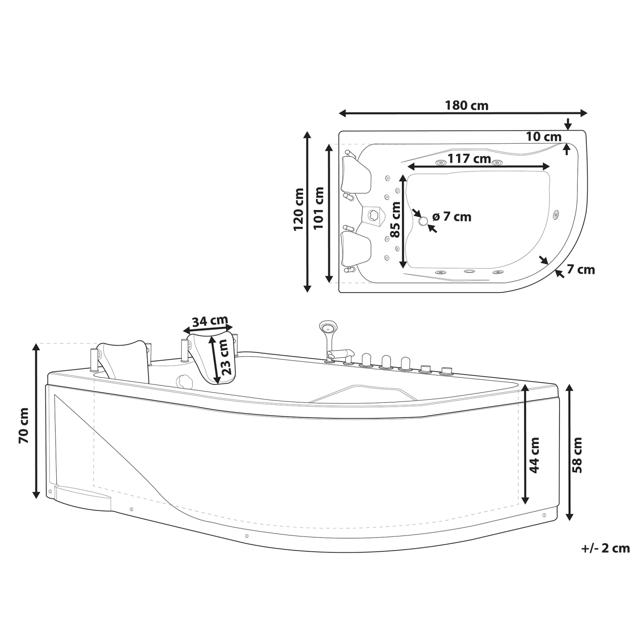 Cadă de colț LED cu hidromasaj CALAMA Dreapta 180 x 120 cm Alb [3]