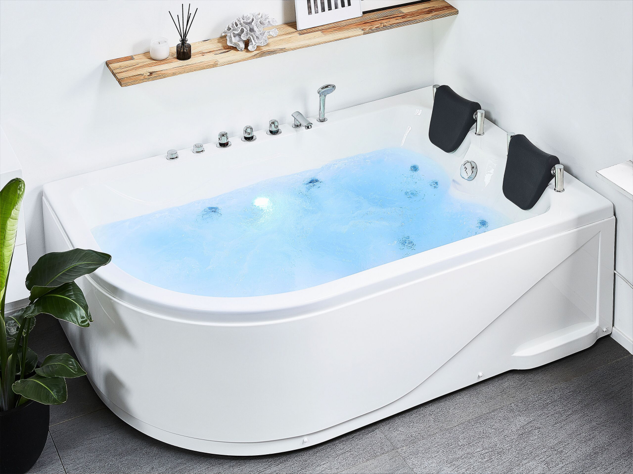 Corner LED bathtub with whirlpool CALAMA Left 180 x 120 cm White [1]