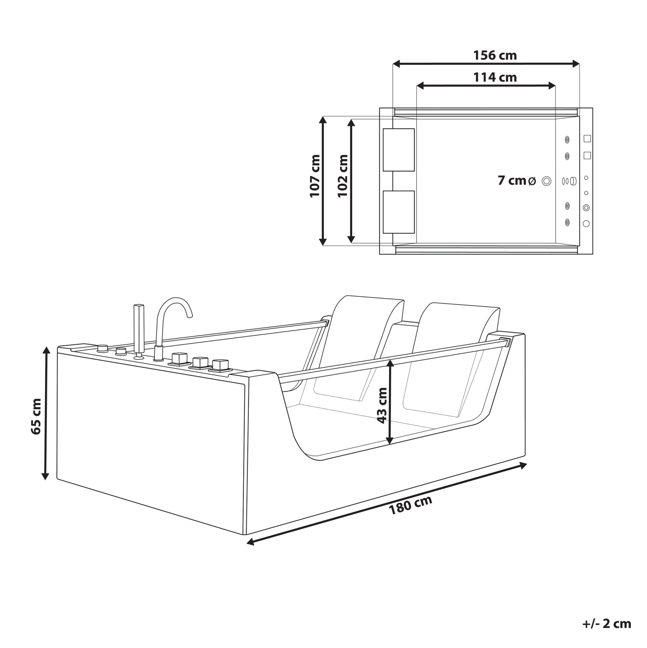 Cadă de colț LED cu hidromasaj CURACAO 180 x 120 cm Alb [3]