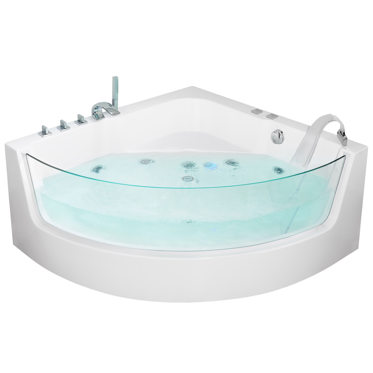 Corner LED bathtub with hydromassage MARINA 190 x 135 cm White [2]