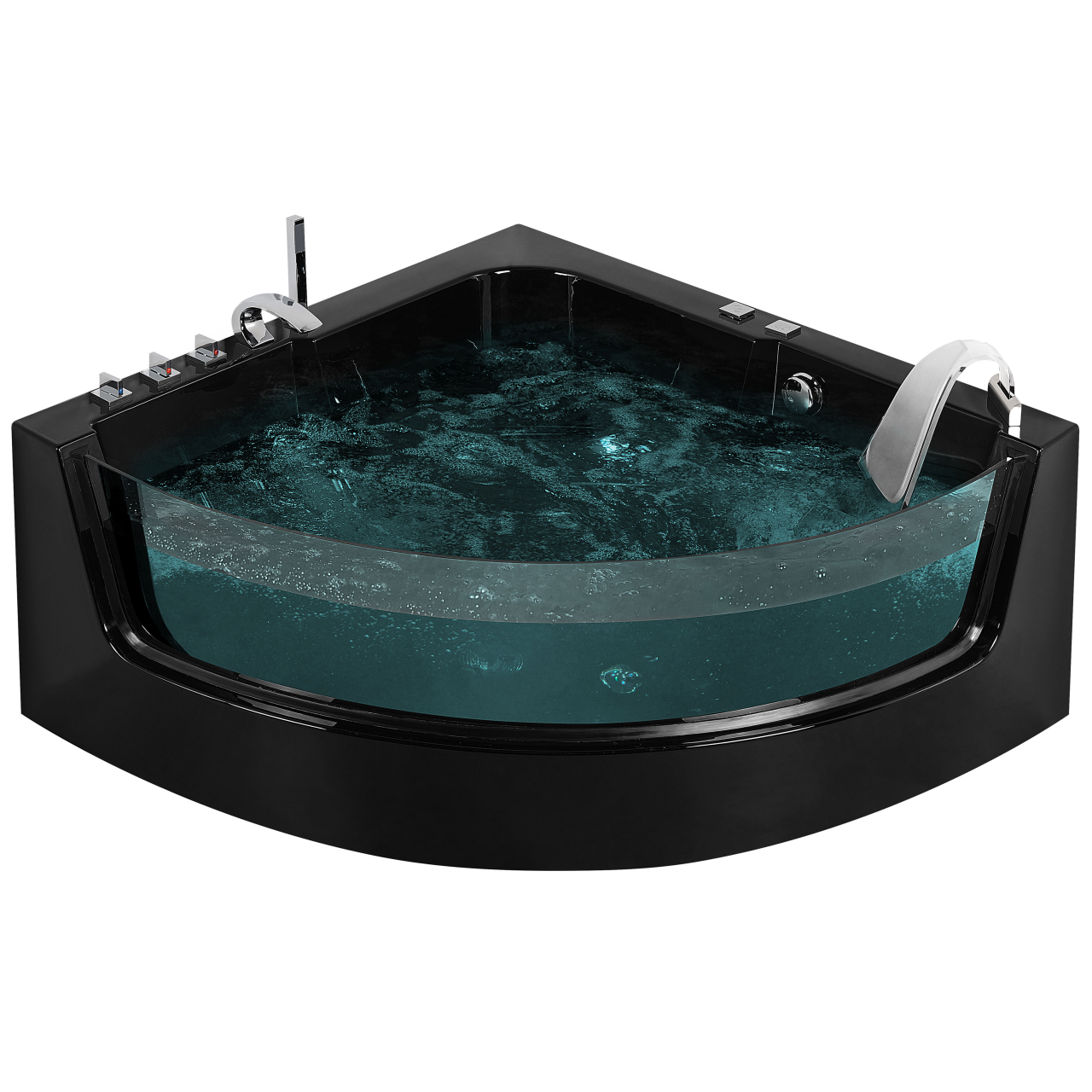 Corner LED bathtub with hydromassage MARINA 190 x 135 cm Black [2]