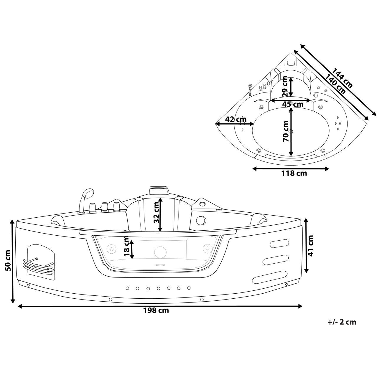 LED corner bathtub with whirlpool MARTINICA 198 x 144 cm White [3]