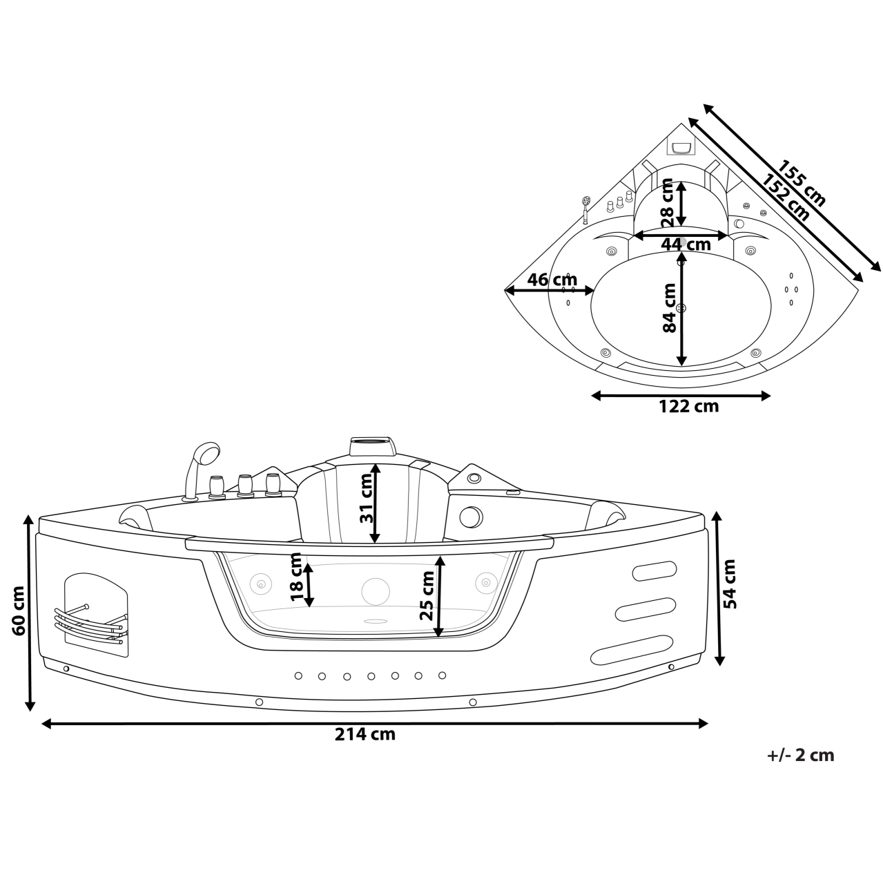 MARTINICA LED corner bathtub with hydromassage 214 x 155 cm Black [3]