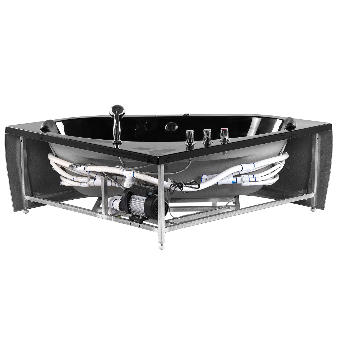 Corner LED bathtub with hydromassage MEVES 140 x 140 cm Black [8]