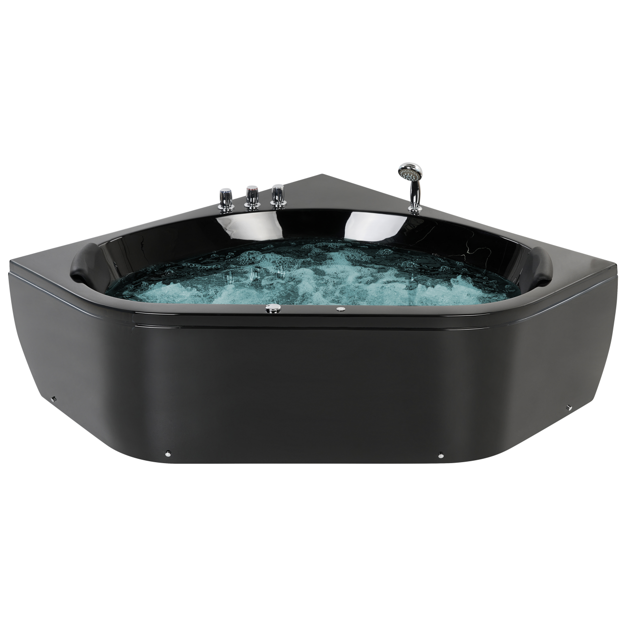 Corner LED bathtub with hydromassage MEVES 140 x 140 cm Black [2]