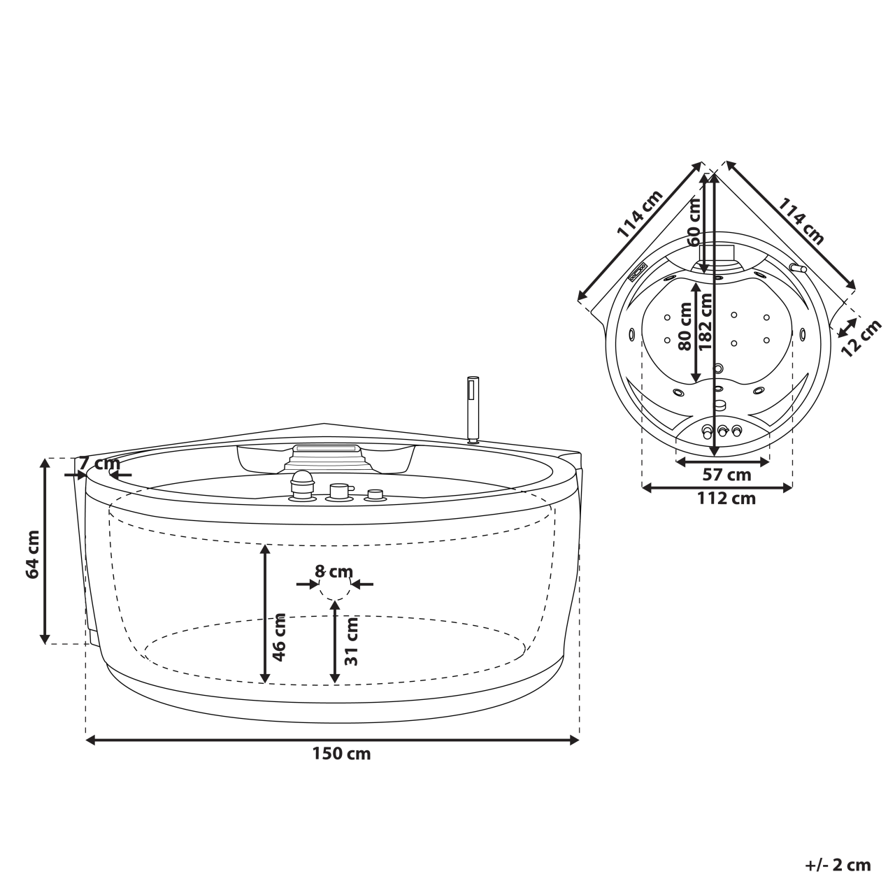 Cadă de colț LED cu hidromasaj MILANO Cu difuzor Bluetooth integrat 181 x 150 cm Alb [3]