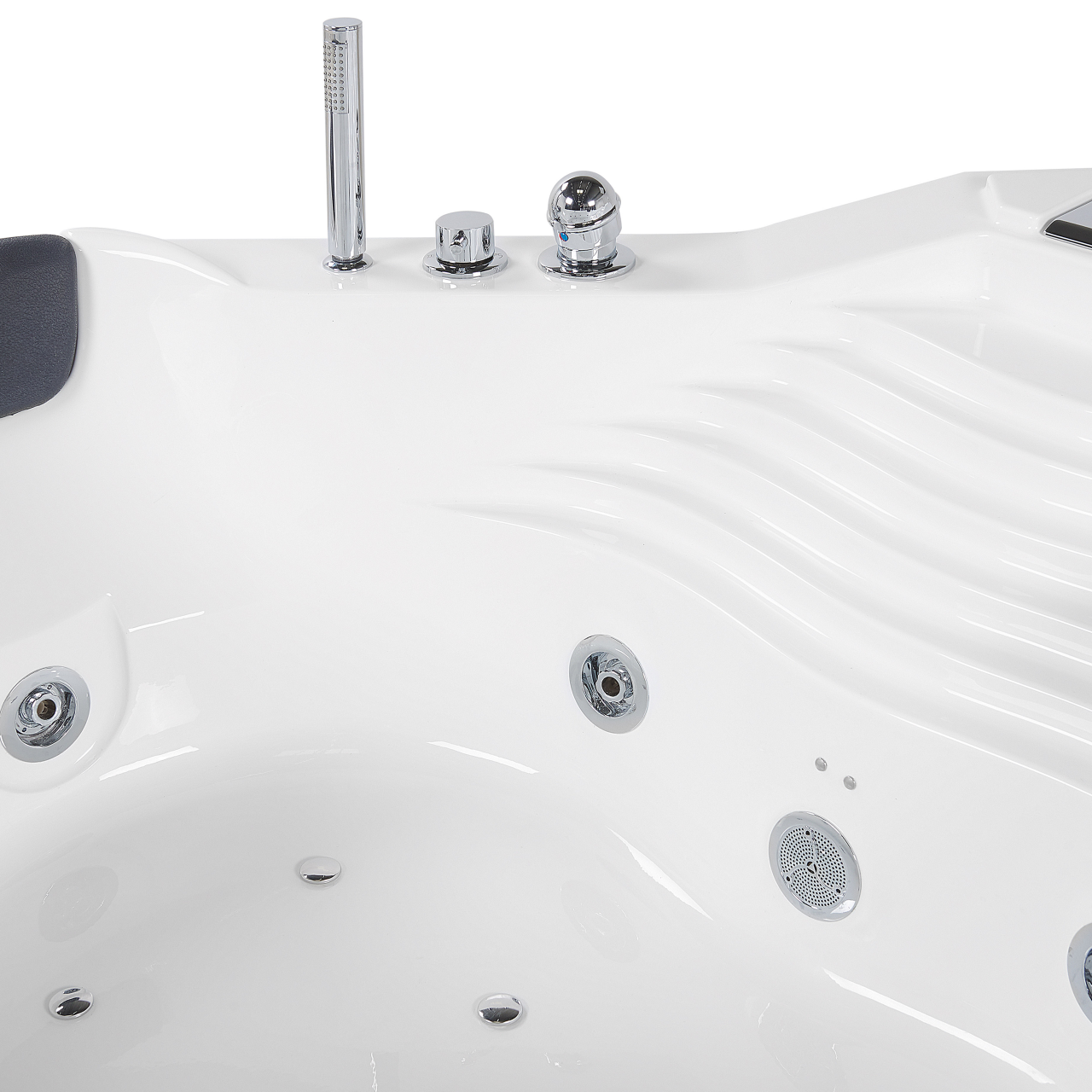 LED corner bathtub with hydromassage MONACO With integrated Bluetooth speaker 210 x 145 cm White [7]