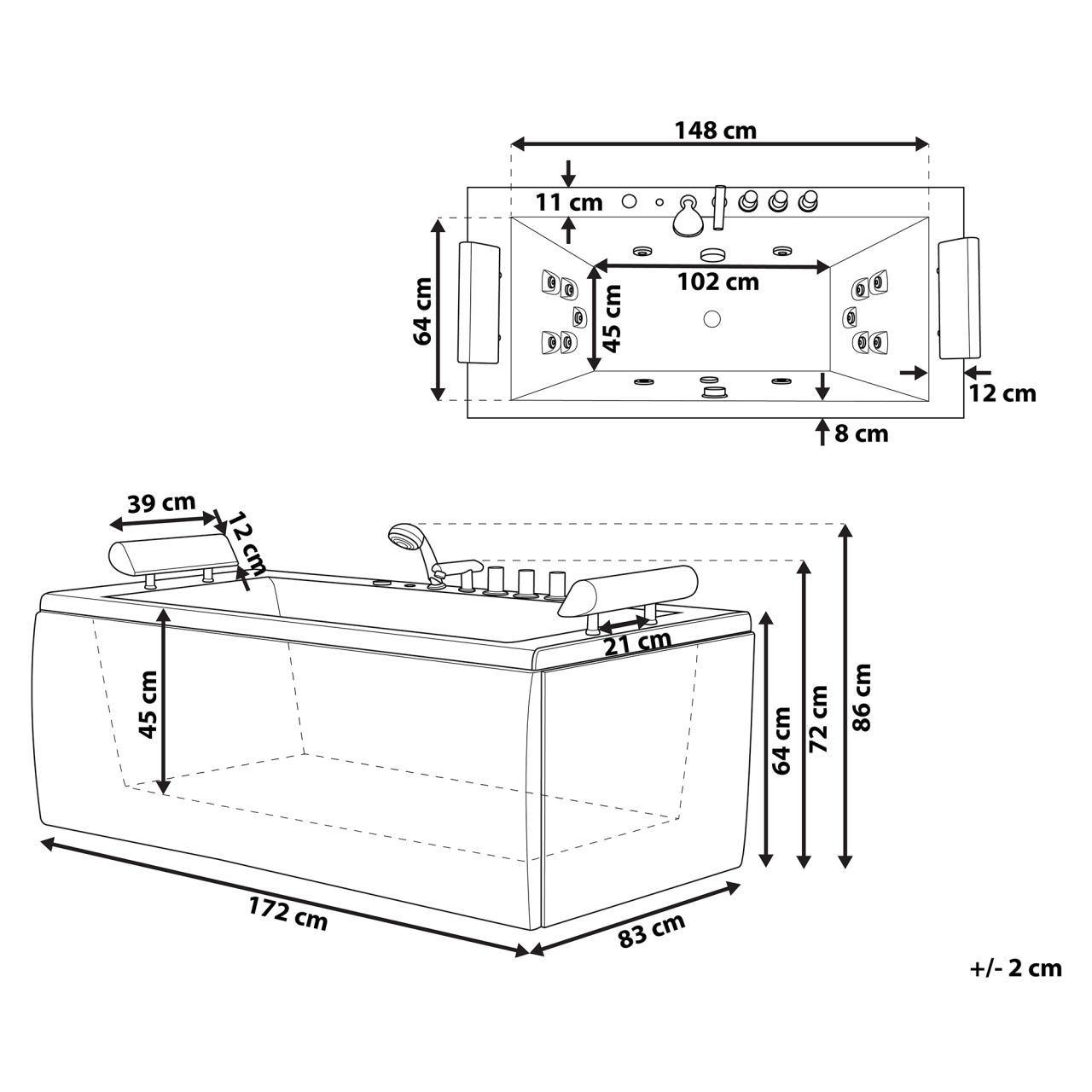 Cadă de colț LED cu hidromasaj MONTEGO 172 x 83 cm Alb [3]