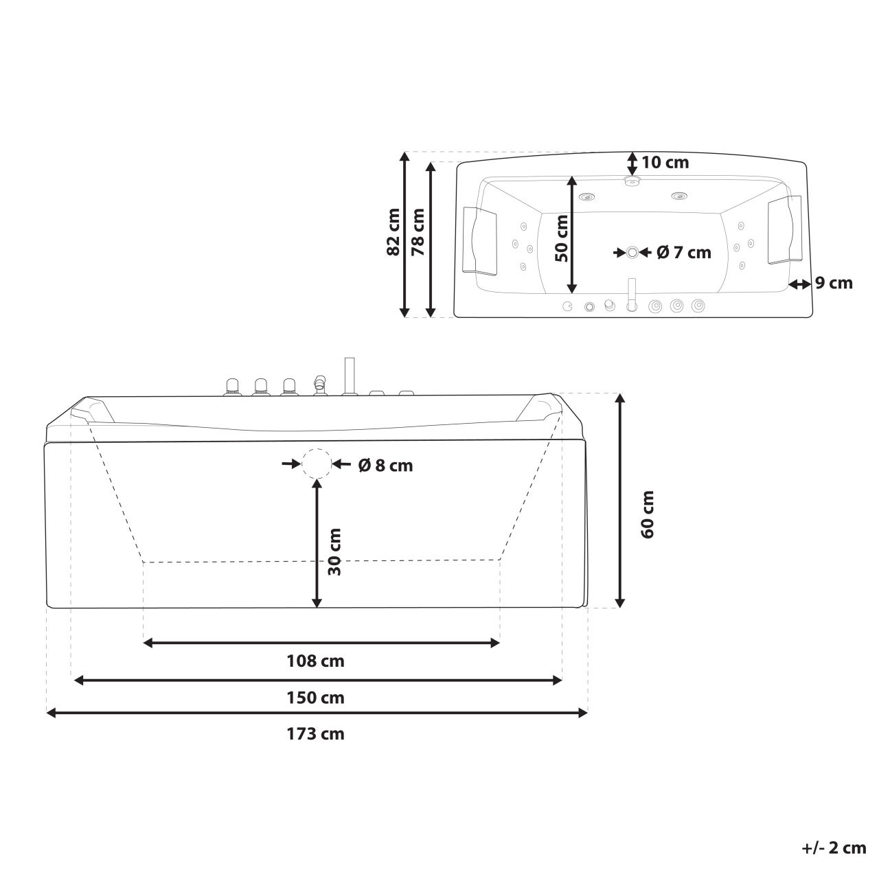 Corner LED bathtub with hydromassage MOOR 173 x 81 cm White [3]