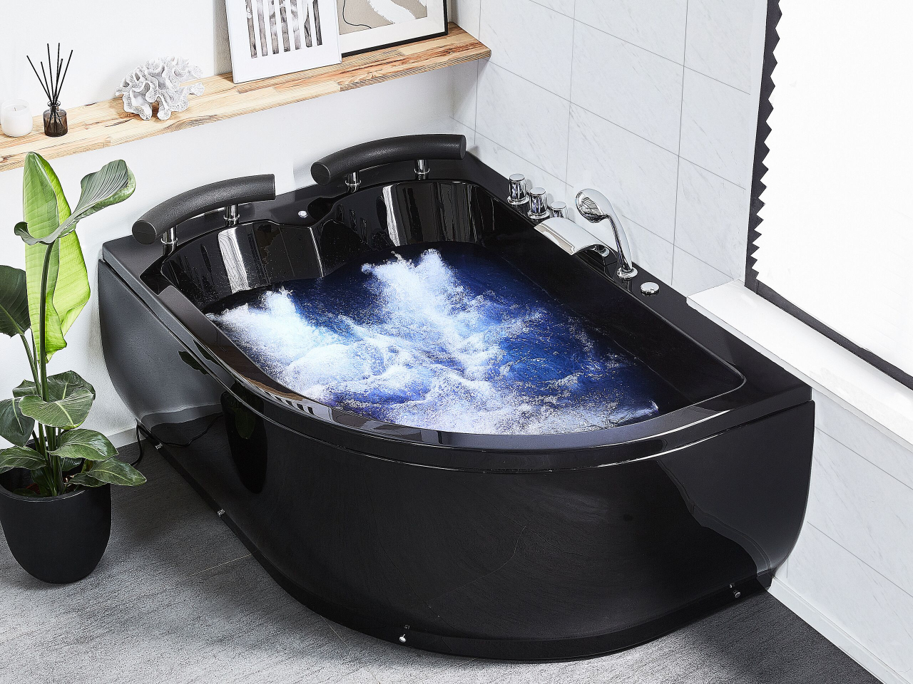 LED corner bathtub with PARADISO whirlpool Right 158 ​​x 113 cm Black [1]
